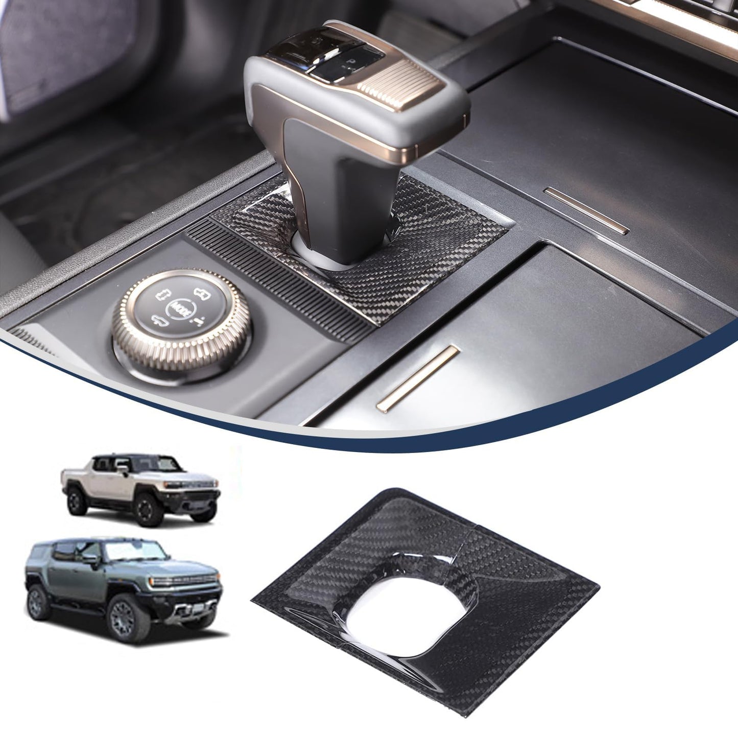 Suetlcoity for Hummer EV Accessories Gear Shift Knob Panel Frame Trim Compatible with Hummer EV SUV Pickup 2022-2024-2025 Center Consoles Gear Shift Knob Base Panel Cover Genuine Carbon Fiber Trim
