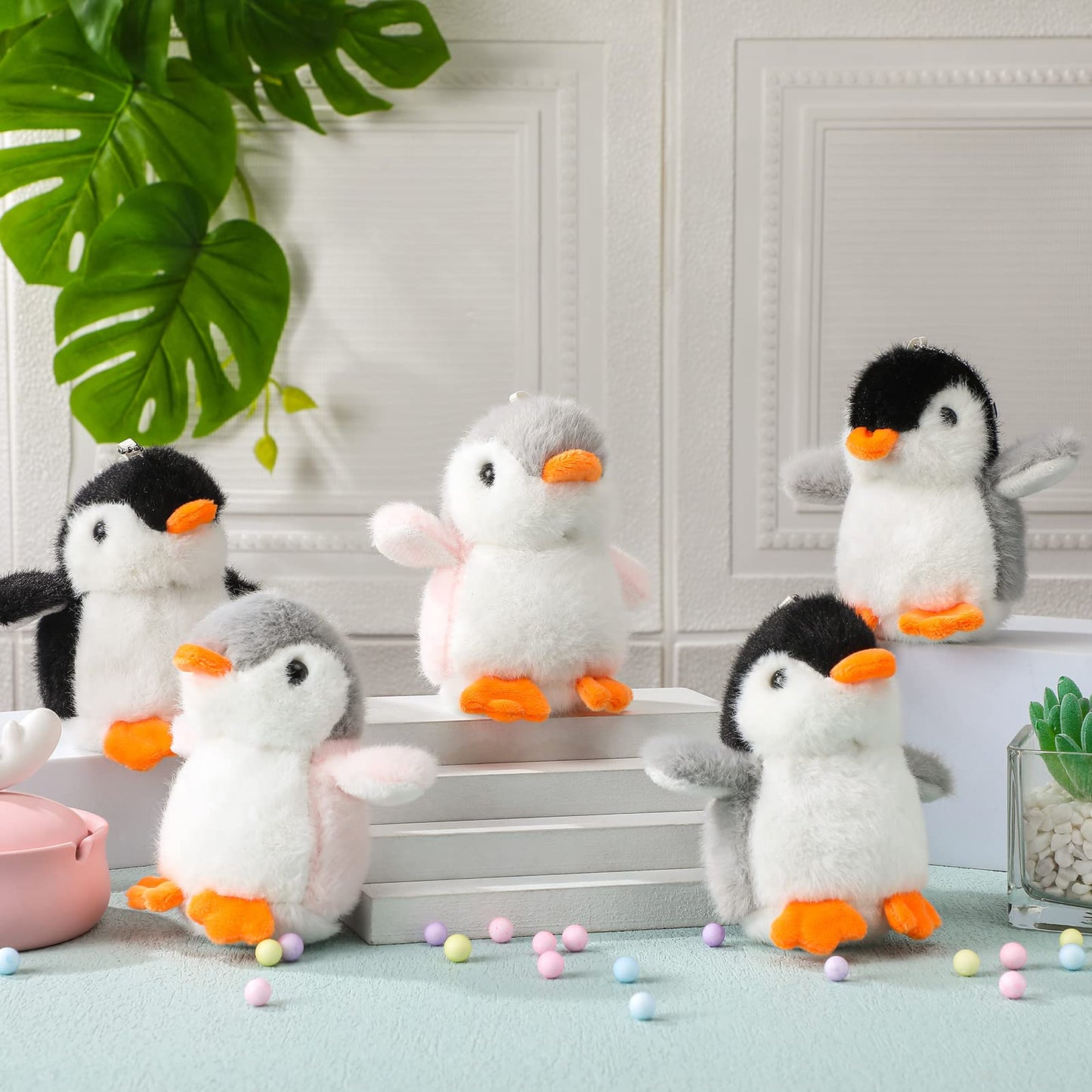 9 Pcs Mini Penguin Stuffed Plush Toys 4.3 Inch Cute Soft Small Penguin Ornament Bulk Hanging Animal Stuffed Toys Gift for Keychain Bag Pendant Christmas Decors Birthday Party Favor(Cute Style)