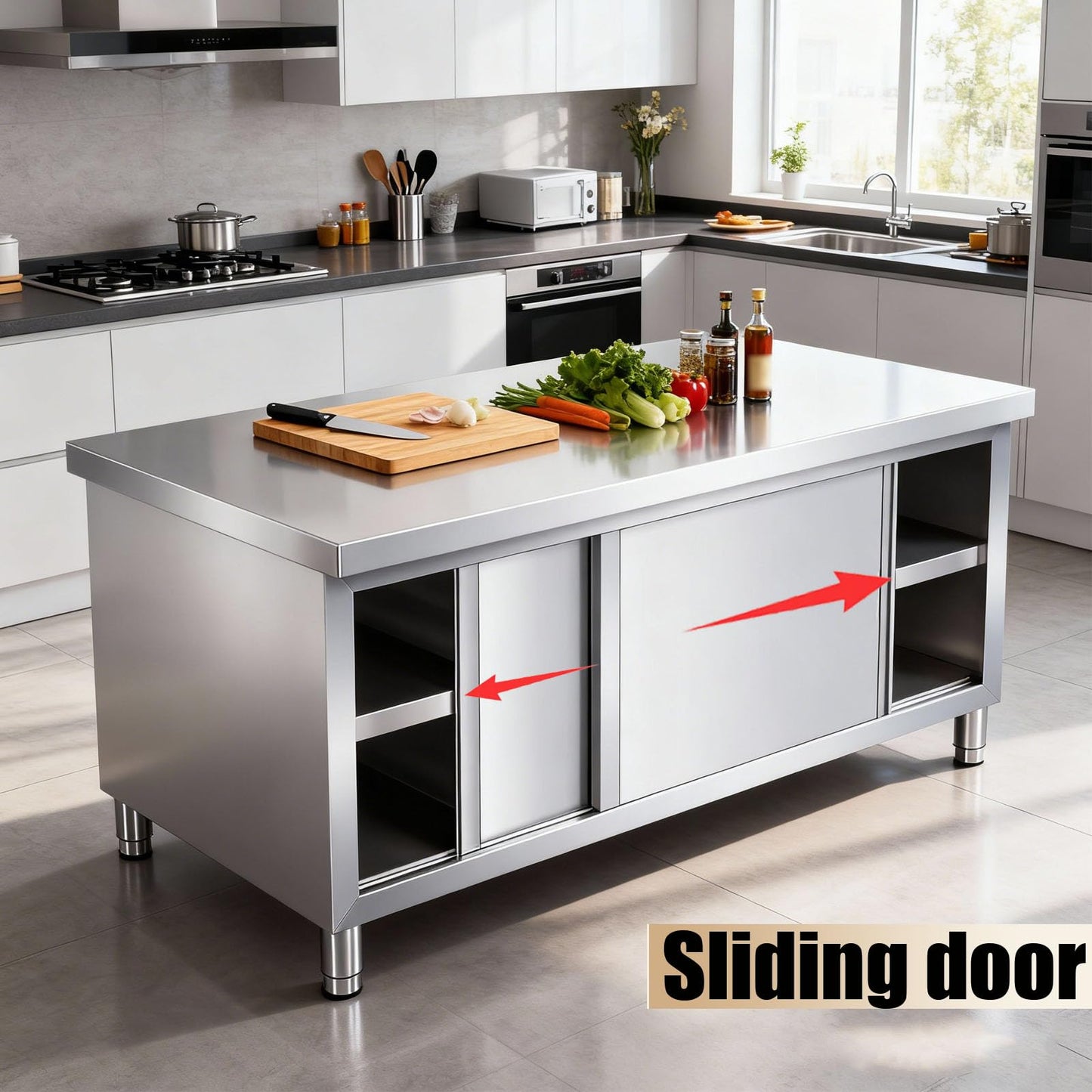 YTALUTTNIE Stainless Steel Work Table with Cabinet, Commercial Kitchen Large Space Storage Prep Table, Heavy Duty Stainless Steel worktable with Shelves for Kitchen Outdoor (no shelf, 100*50*80cm)