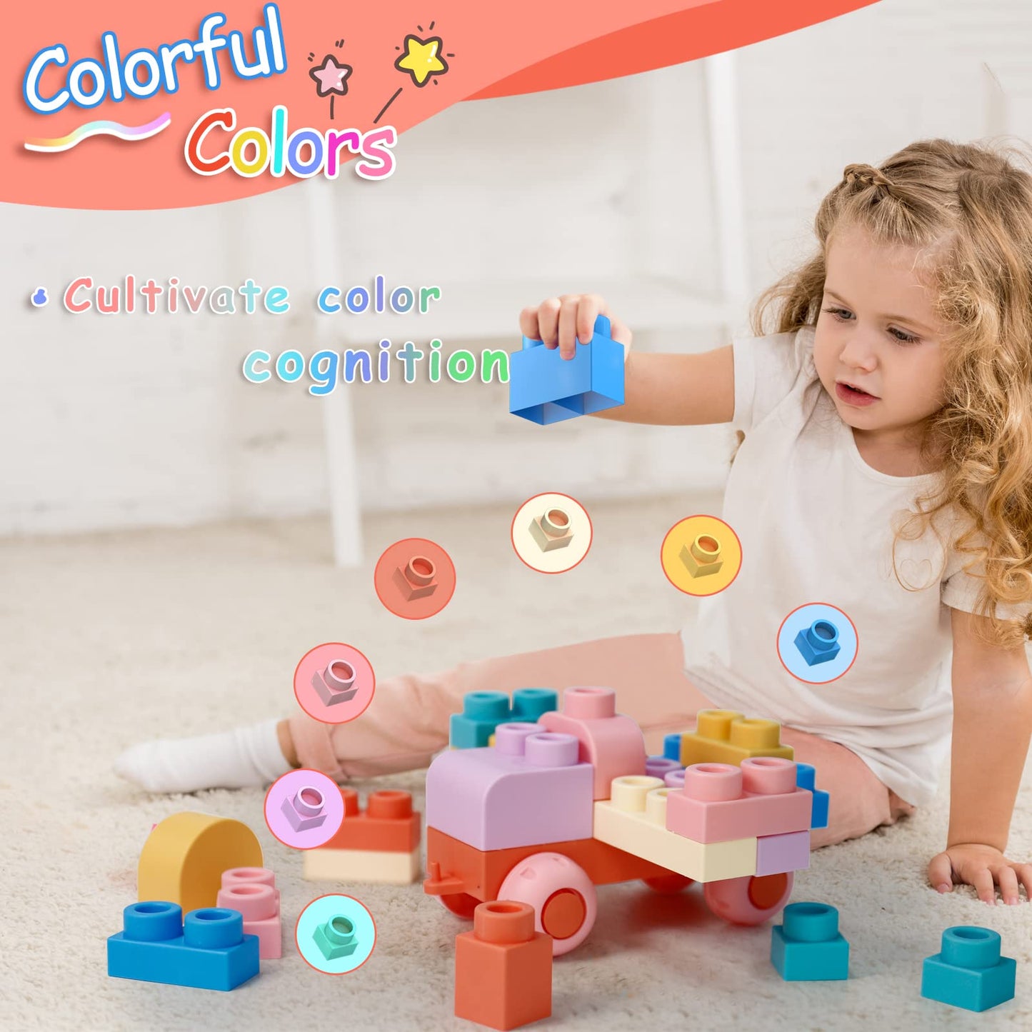 78 Pcs Top STEM Soft Building Block Sets for Kids Aged 18 months to 6 years.Mega Blocks for Baby.Large Construction Stacking Block Toys for Toddler to Improve Imagination、Creativity、Hands-on Ability