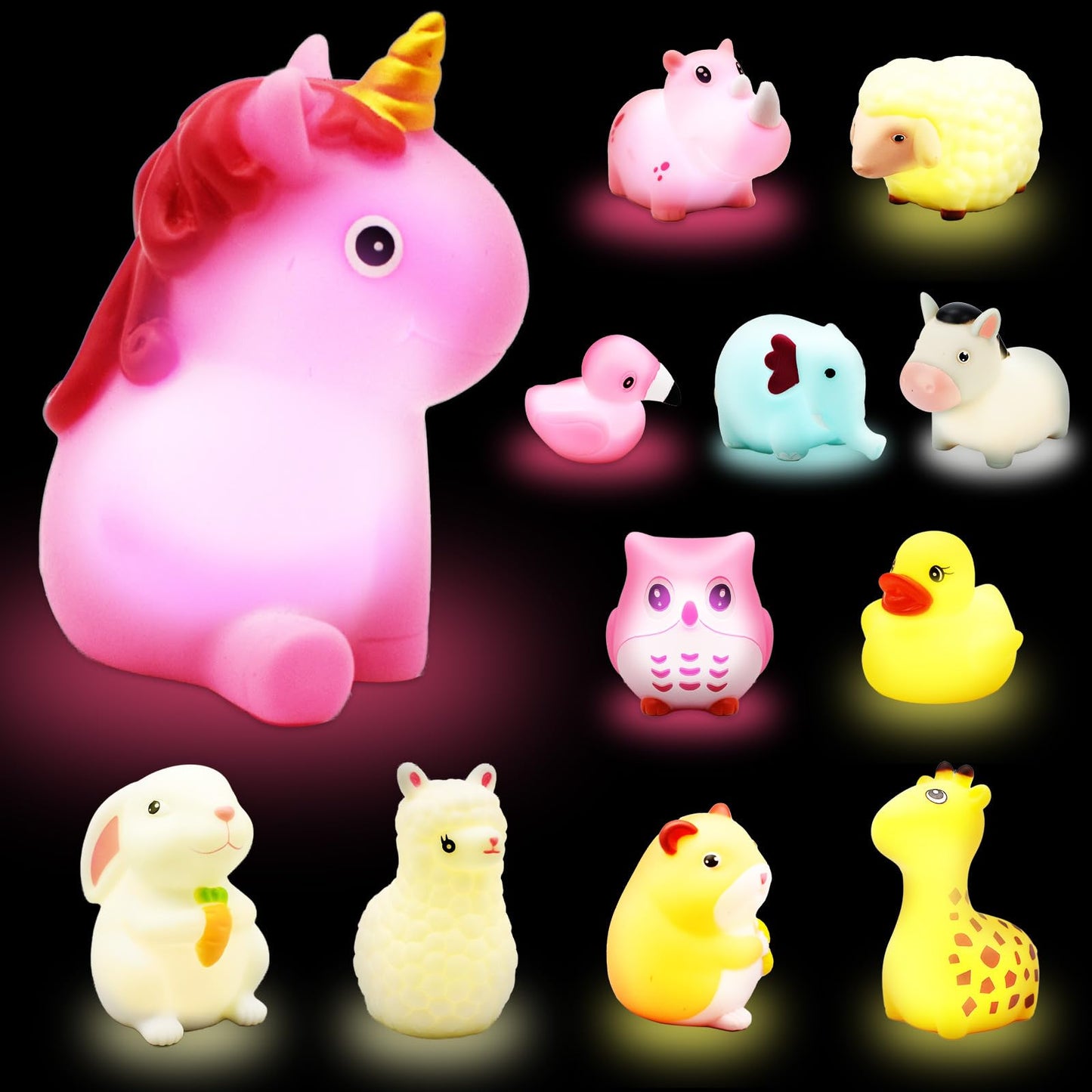 TOY Life 12 PCS Animals Light Up Bath Toys for Kids Ages 4-8, No Hole Glow Bath Toys for Kids, Baby Toddler Bath-Time, Bathtub Toy Gifts for Kids Girls Boys, Ideal for Shower, Bathtub, Pool
