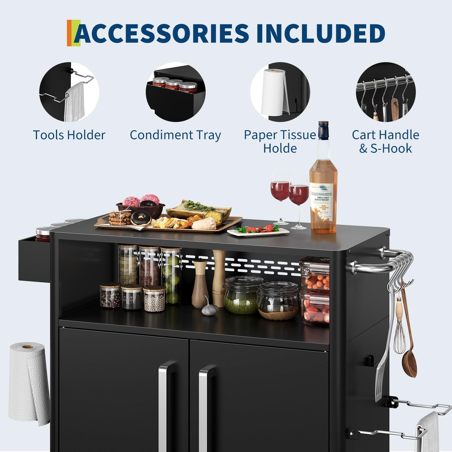 Heavy-Duty 2-Tier Outdoor Kitchen Island with Locking Wheels – 883 sq.in. Prep Space, 304 Stainless Steel Top, Magnetic Double-Door BBQ Cabinet for Grilling Table & Patio Cooking Station