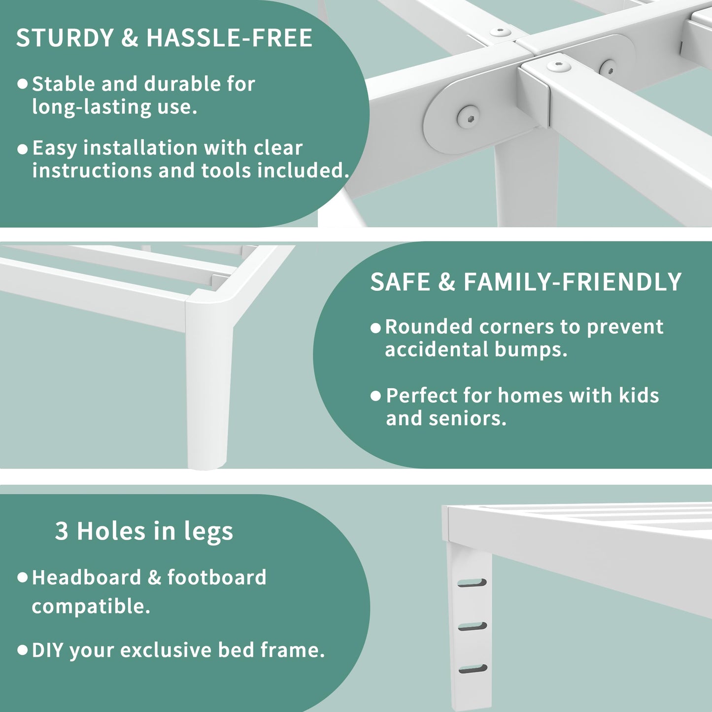 ITIMIDI 12 Inch White Queen Bed Frame, Metal Platform Bed Frame No Box Spring Needed, Heavy Duty Queen Size Bed Frame, Round Corner Legs, Easy Assembly, Under Bed Storage