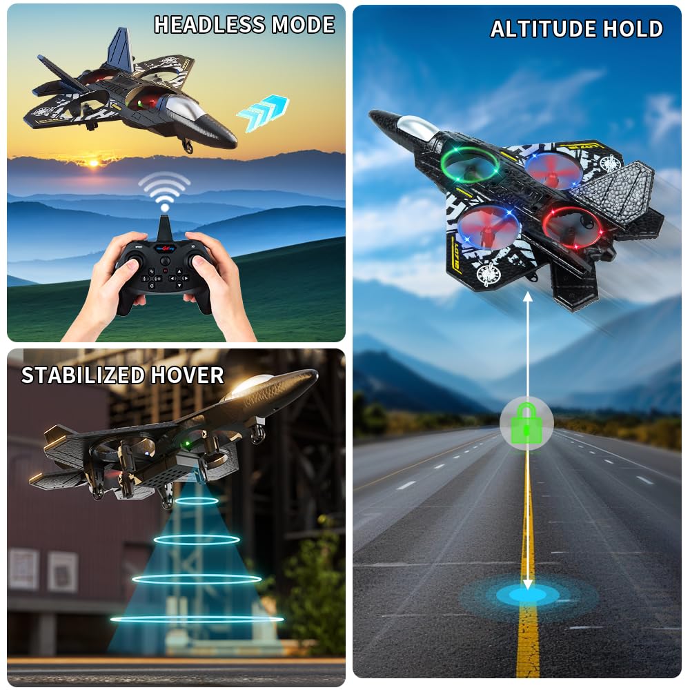 Remote Control Airplane for Kids Boys Beginners 8-12, RC Plane with Light, 360° Flip Fighter Jet Toys, Stunt Roll, Airplane Toy Gifts for Kids Boys Girls 8-16 Drone for Adults