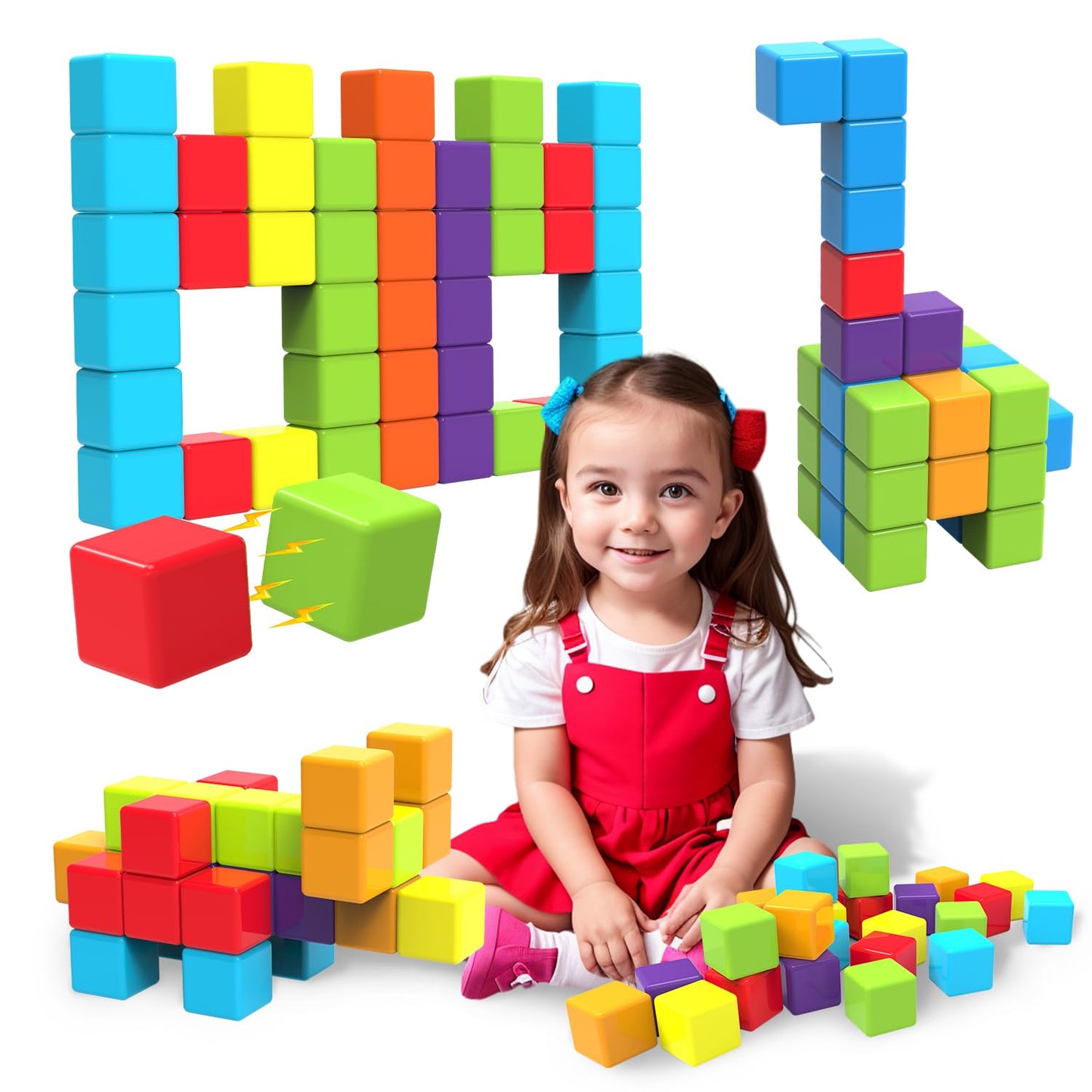 Magnetic Building Blocks & Magnetic Puzzle Toys for Toddlers, Large Building Blocks Cubes 1.65 Inches, Sensory & Montessori Toys for Boys & Girls 1 2 3 Years Old(28pcs)