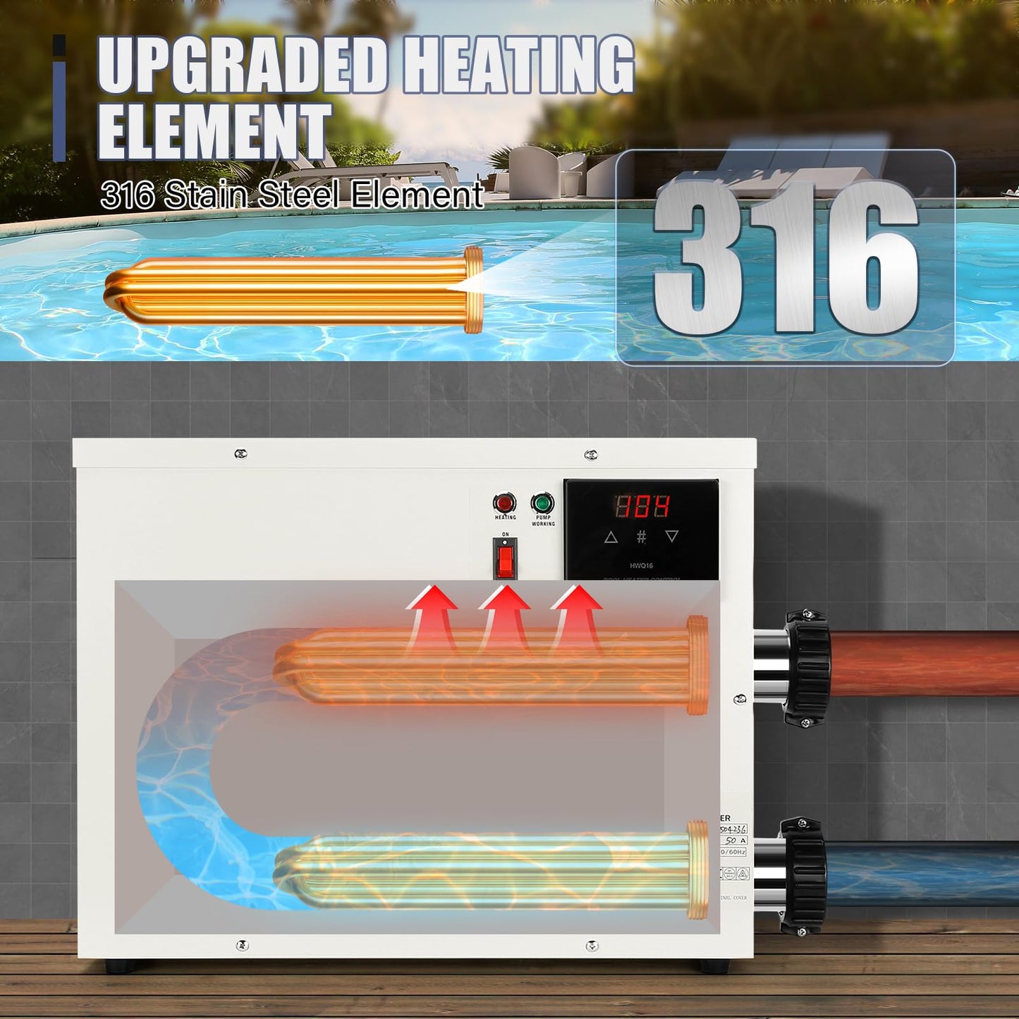 11KW 220V-240V Pool Heater for Above Ground Pools, Hot Tubs & Spas