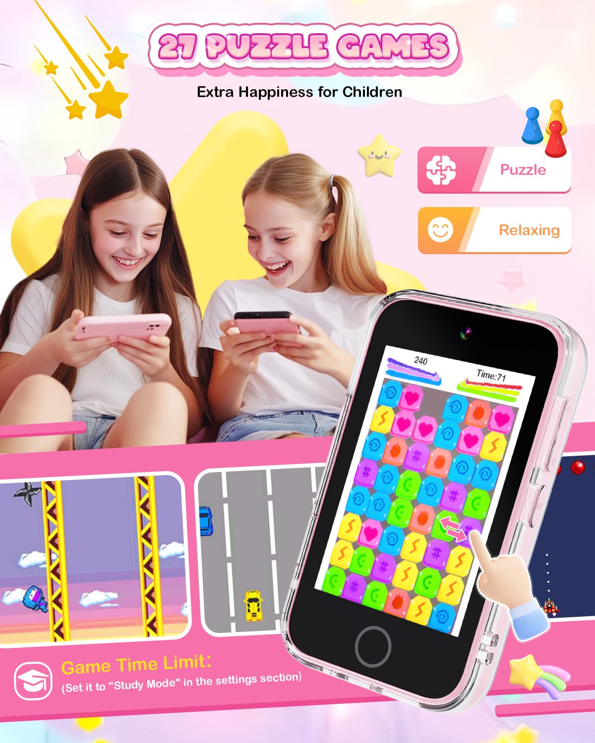 Kids Smart Phone for Girls, 3.5'' Touchscreen Kid Phones Toys for Girls 3 4 5 6 7 8 Years Old, Christmas Birthday Gift for Ages 3-8, Toddler Phone with Dual Camera, Music Player, Game, Habit Tracker
