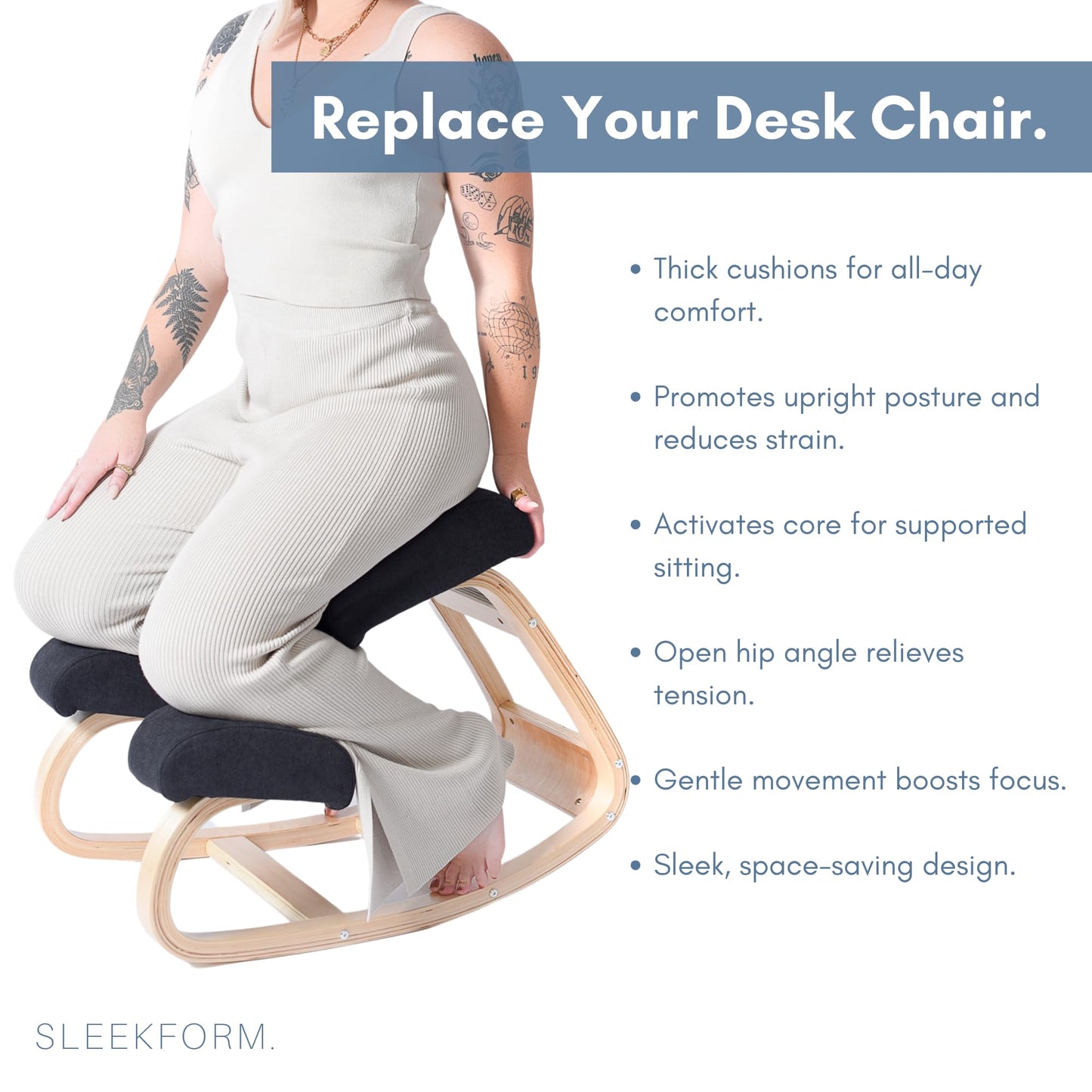 Sleekform Austin Kneeling Chair - Home Office Ergonomic Computer Desk Stool For Active Sitting