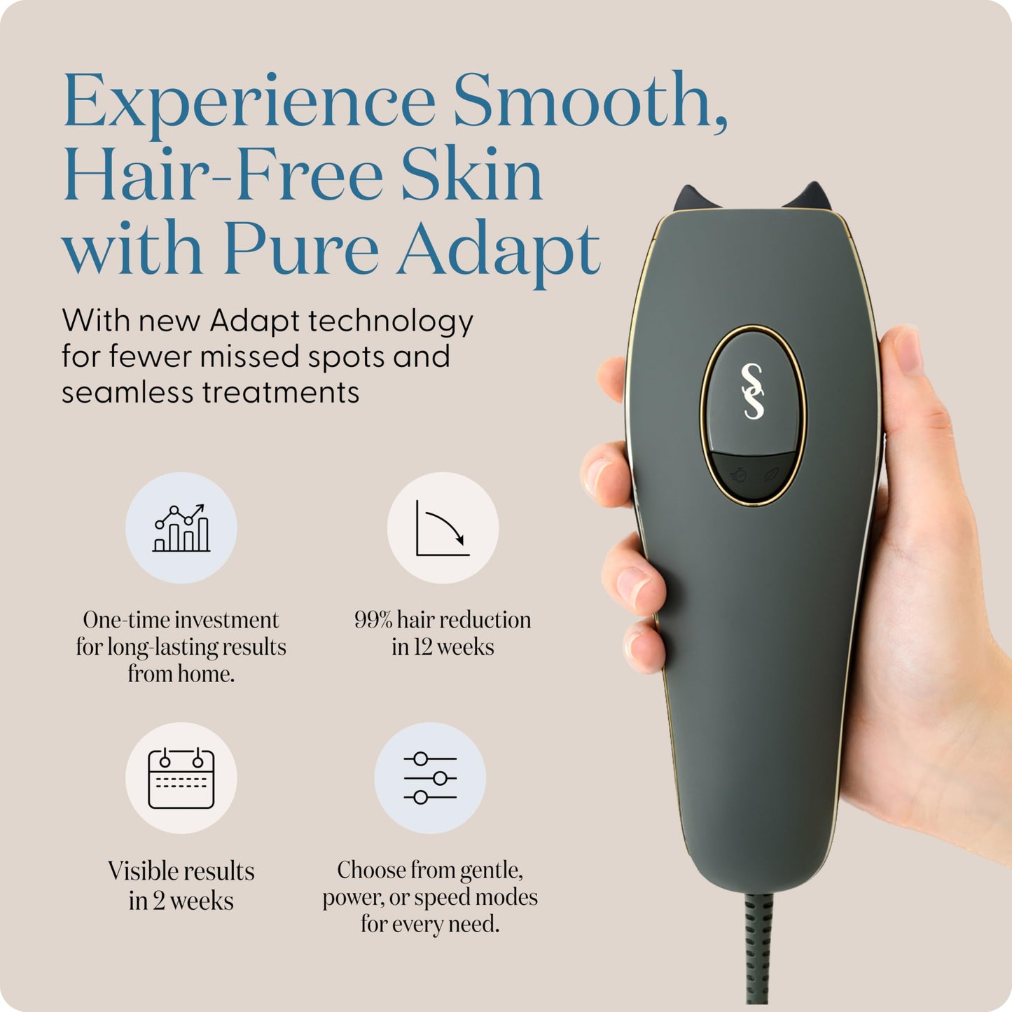 SmoothSkin Pure Adapt Green IPL Hair Removal Device, At-Home Laser Hair Removal for Women & Men, Visible Results in 2 Weeks, Safe for Face & Body, Painless, Long-Lasting Hair Reduction, Full Body Use