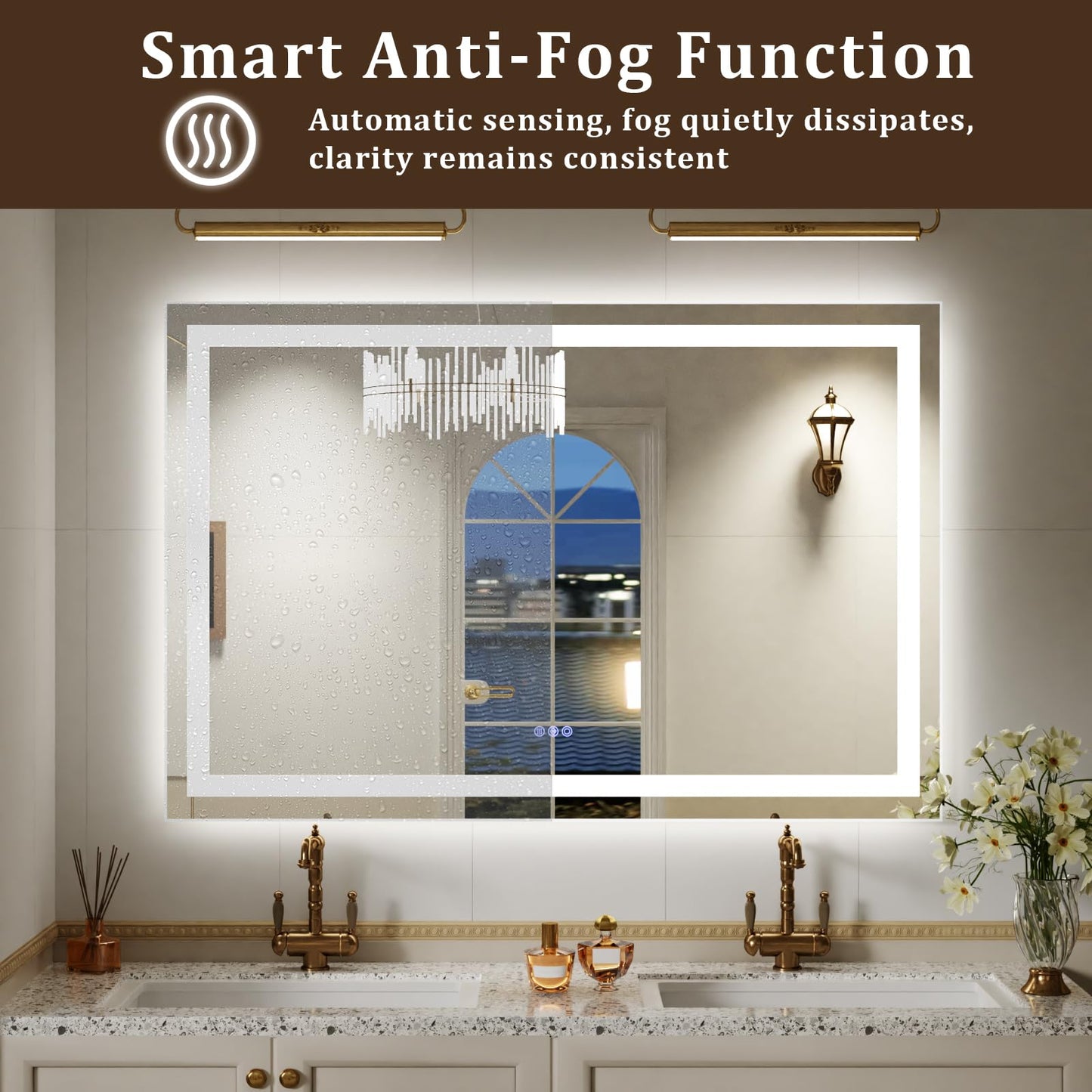 VETROVUE 36"x30" Smart LED Bathroom Mirror - Dimmable Brightness, Backlit & Frontlit Lighting, 3 Color Modes, Anti-Fog, Memory Function, Wall Mounted Lighted Vanity Makeup Mirror