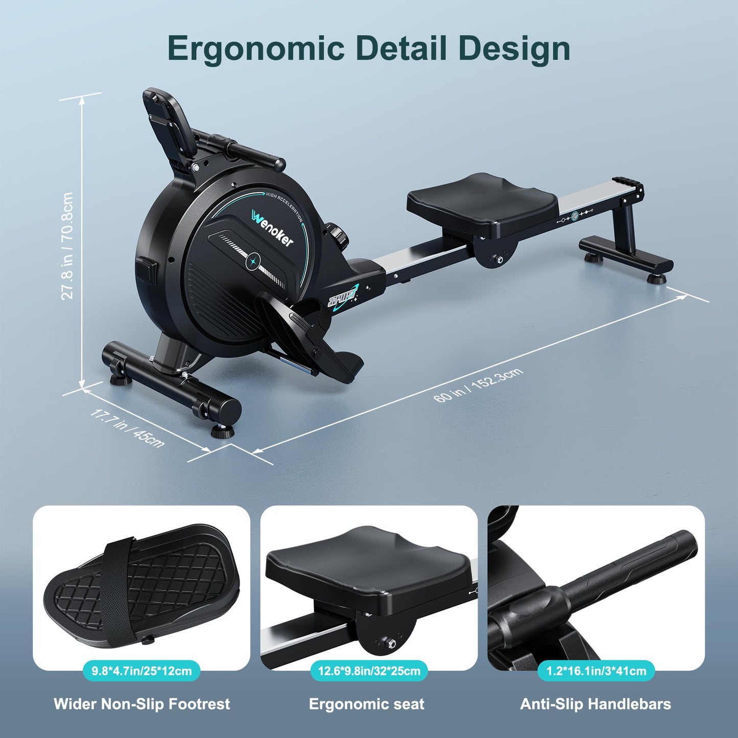 Rowing Machine,Wenoker Magnetic Rower Machine for Home,350 LB Weight Capacity, 16 Levels of Workout Resistance,Smooth Whisper Quiet with LCD Monitor Tablet Holder & Comfortable Seat Cushion,Blue