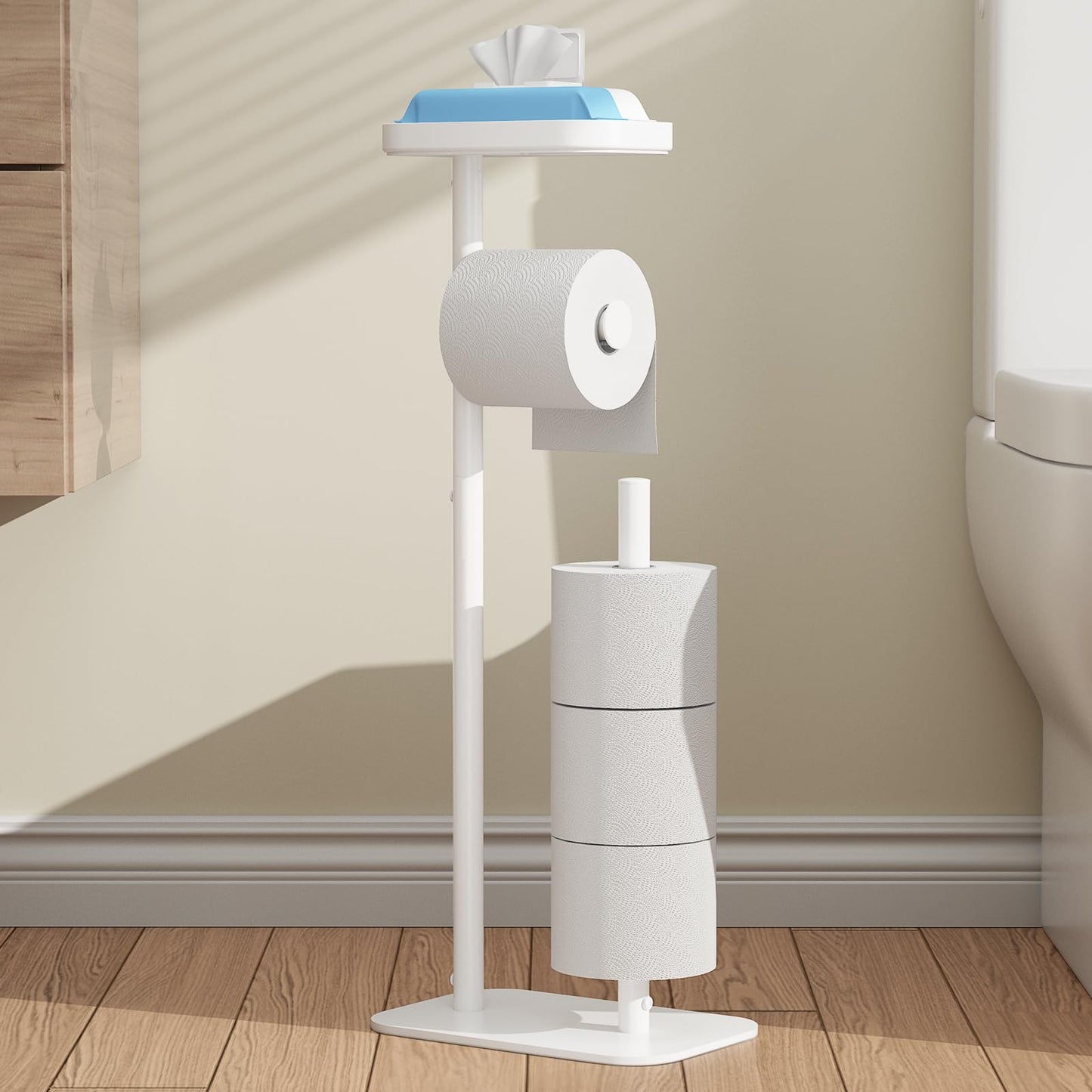Kitsure Toilet Paper Holder Free Standing – Rustproof Metal Toilet Paper Stand for 4 Rolls with Anti-Slip Base and Shelf for Phone & Small Items, Bathroom Organizers and Storage, Black