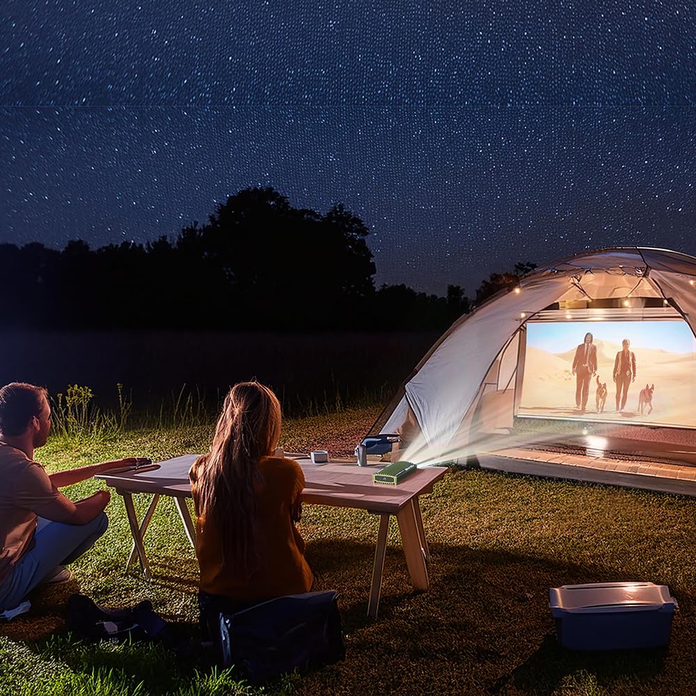 AnyBeam UP" Mini Laser Scanning Camping Projector for iPhone 15,16/Android , Focus-free, 720p, 100" Projection Size, 34 ANSI, 4K Compatible, Auto Keystone, Low Power Consumption, USB-C DisplayPort
