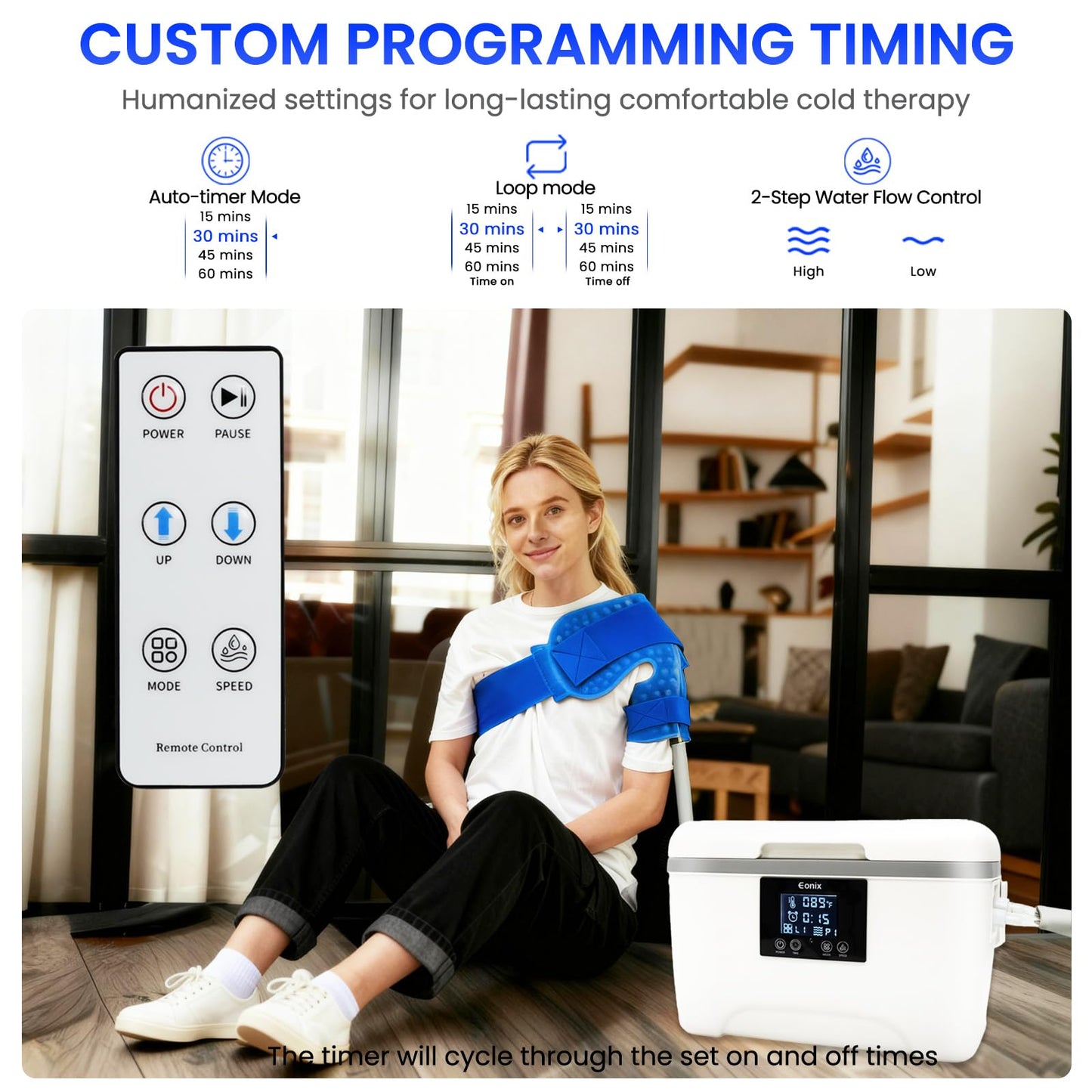 Cold Therapy Machine with Programmable Timer, Portable Ice Machine for Shoulder After Surgery,Shoulder Replacement Recovery System,Cryotherapy Pain Relief w/Compression Pad