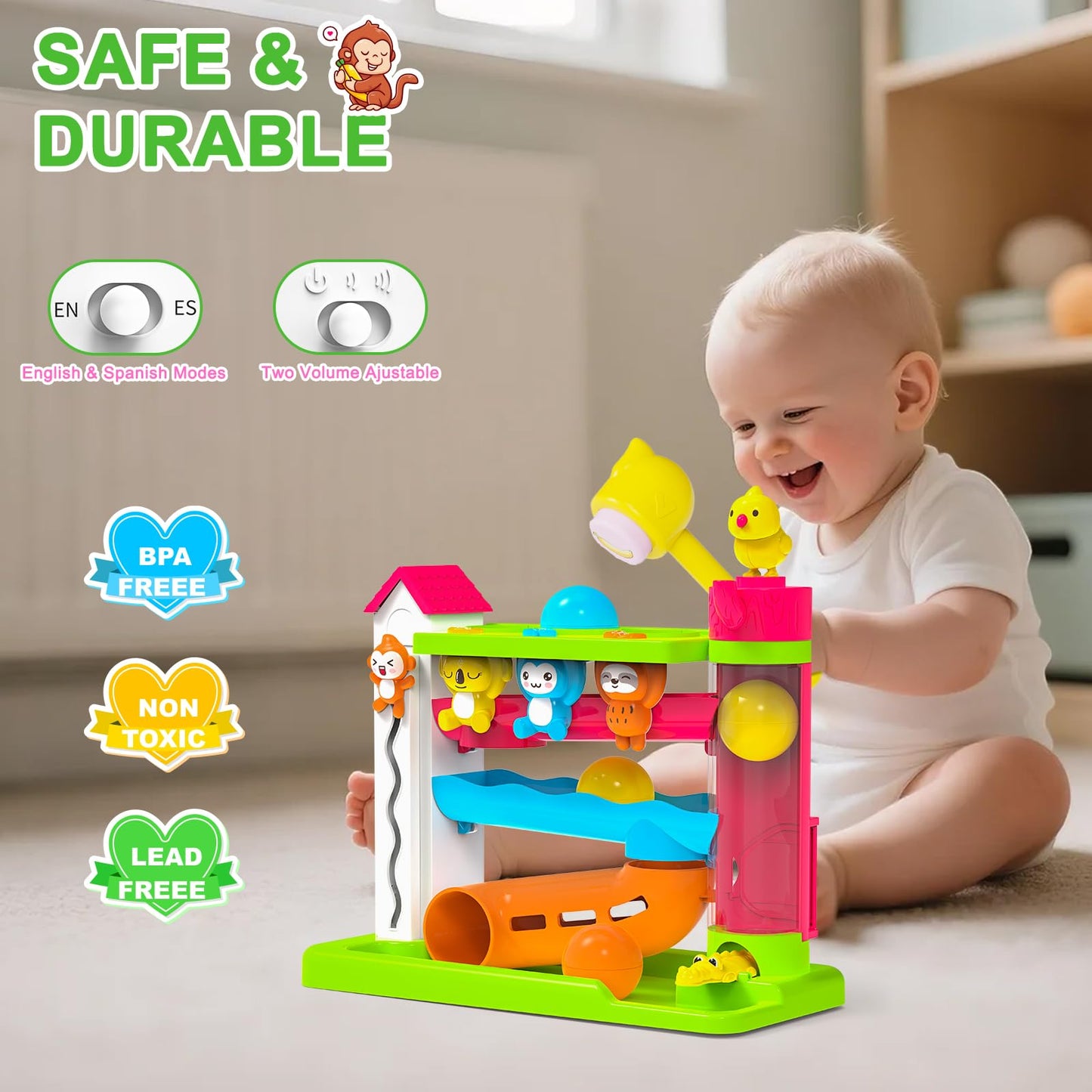 VOILBTOY Musical Toy for 0-1-2 Year Old Girls and Boys - Ball Drop Toy & Butterfly Toy