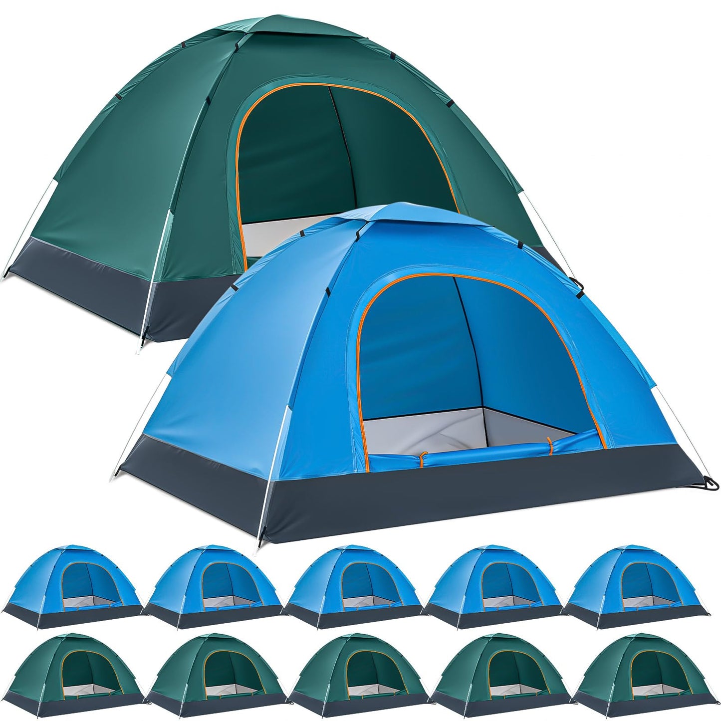 Woanger 10 Pack 10/16 Pack Bulk 2 Person Camping Tents for Homeless Lightweight Tent with Rain Fly and Carrying Bag Waterproof Windproof Setup Pop Up for Camping Backpacking Donation (Blue Green)