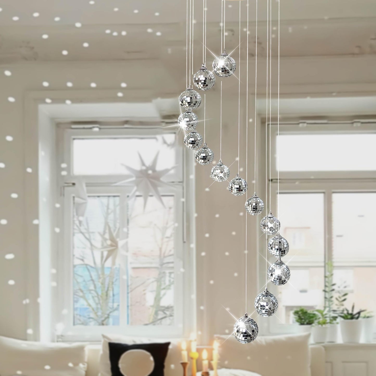 Rodudu Disco Ball Mobile Spiral Spinner Ball with Bamboo Circle, 36 Inch for Outdoor Indoor Garden Yard Patio Home Decoration Birthday Wedding Party