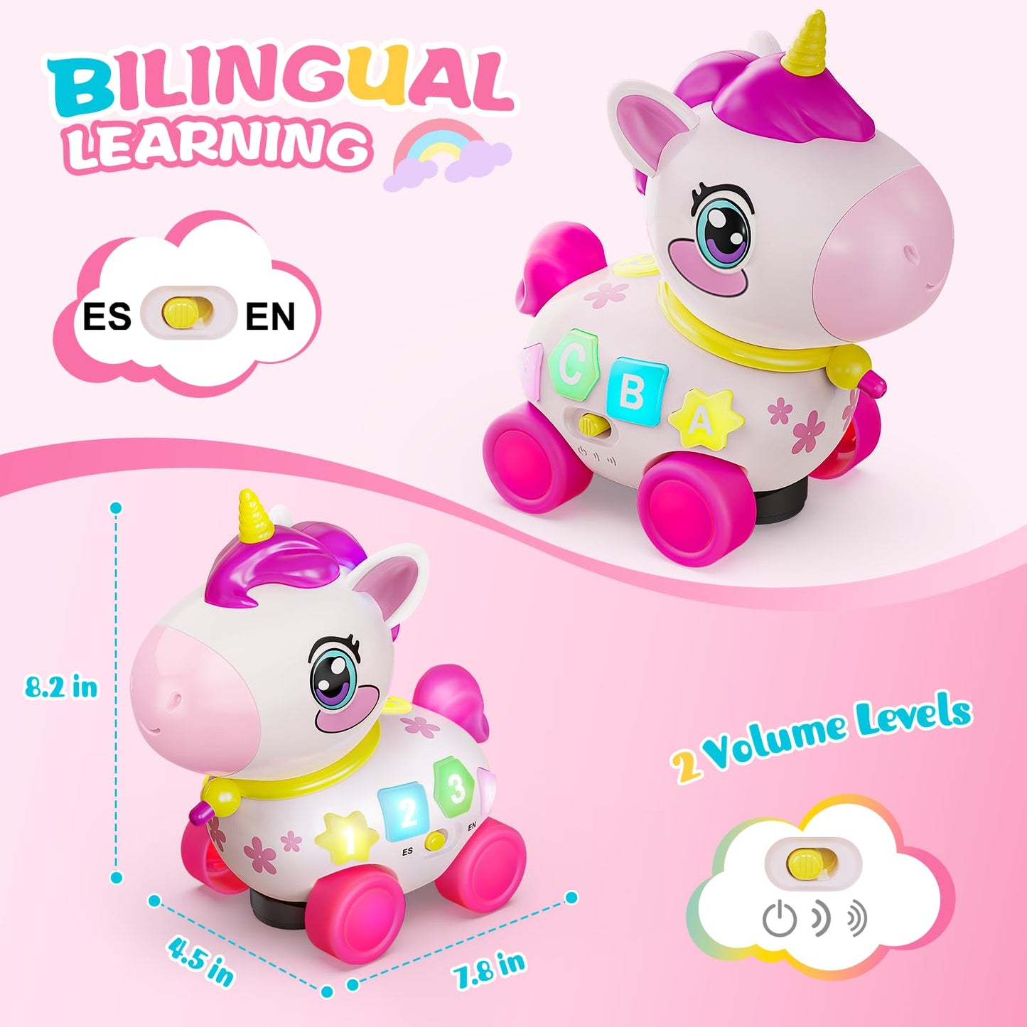 KAISASA Unicorn Toys for 1 Year Old Girl Gifts, Musical Educational Baby Toy 6-12-18 Month, 1st Birthday Gift for 1 Year Old Girl Toys, Bilingual Learning Present for 7 8 9 10 12 Month