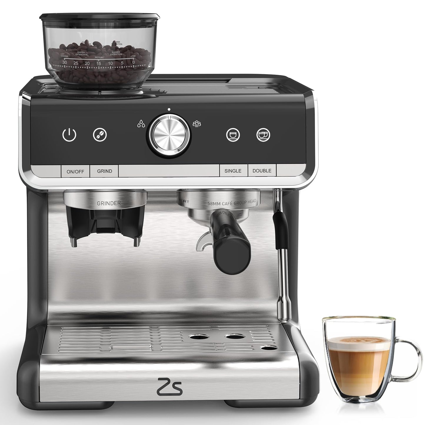 Garvee Espresso Machine With Grinder, 20 Bar Professional Coffee Maker With Milk Frother Steam Wand for Cappuccino, Latte, Macchiato, 95 oz Removable Water Tank, Smart PID Temperature Control