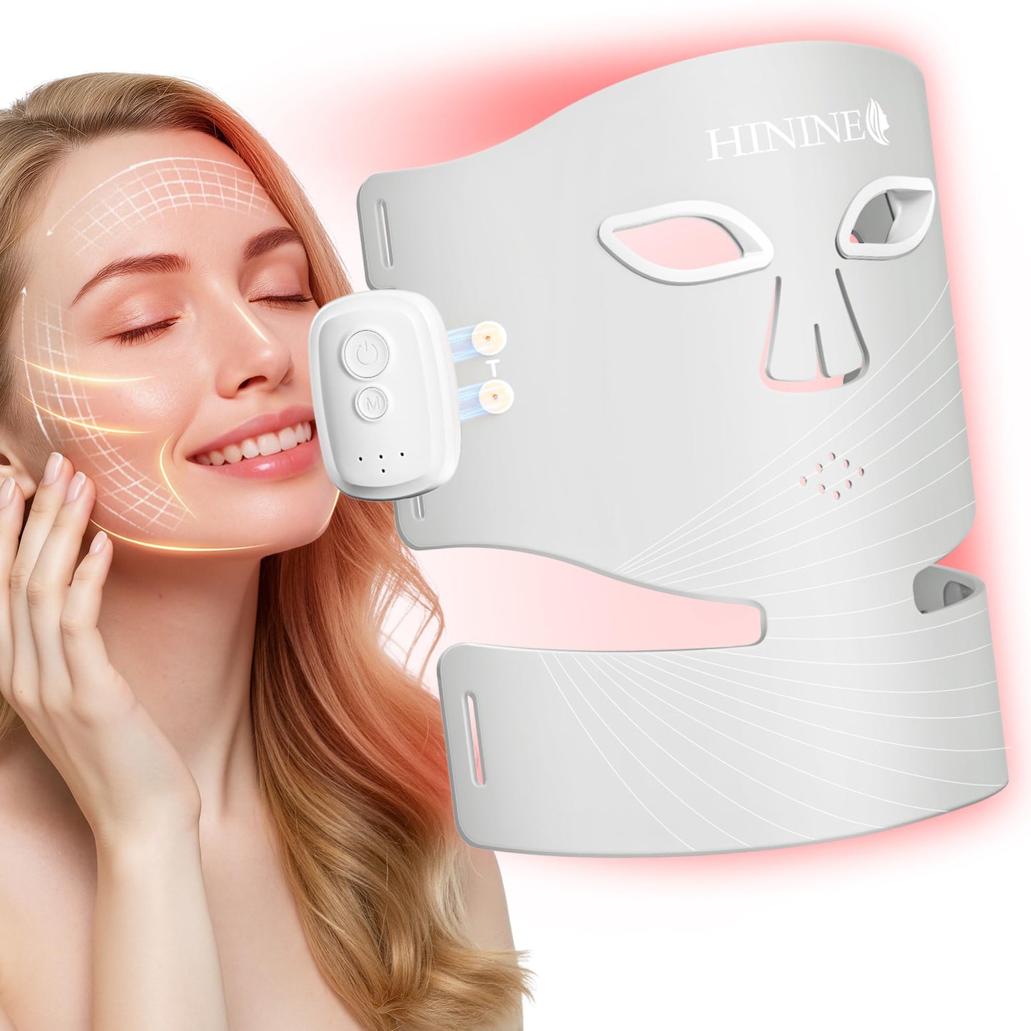 Red Light Therapy Mask for Face,4 Modes Led Face Mask Light Therapy with Neck Masks,850NM Infrared & Red Light Mask with 416 LEDs and Timing Function,2000mAh Rechargeable Remote for At Home & Travel