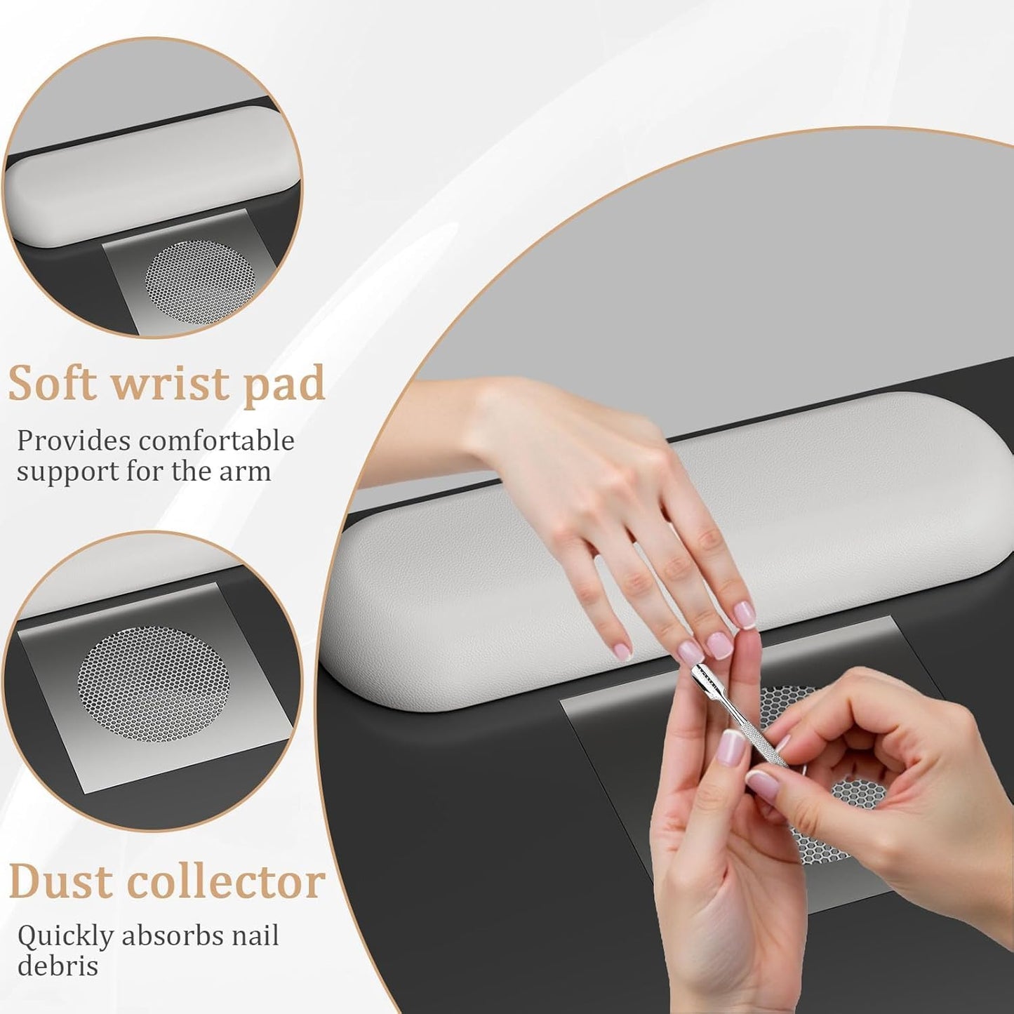 GOFEI Professional Nail Desk for Nail Tech with Storage Cabinet and Fan – Modern Nail Table for Salon, Nail Tech Table with Drawer, Armrest & Dust Collector,Manicure Table Nail Desk (Black)