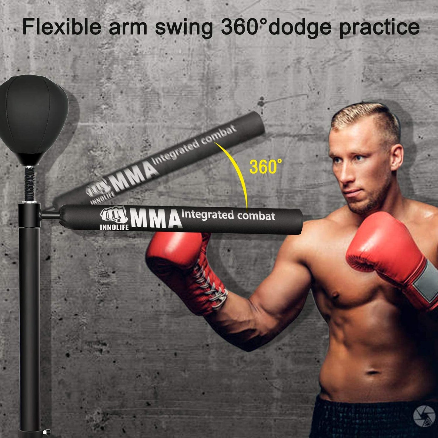 INNOLIFE Boxing Spinning Bar Heavy Duty Punching Speed Reflex Skills Training Free Standing Adjustable Height from 54"-75.5"