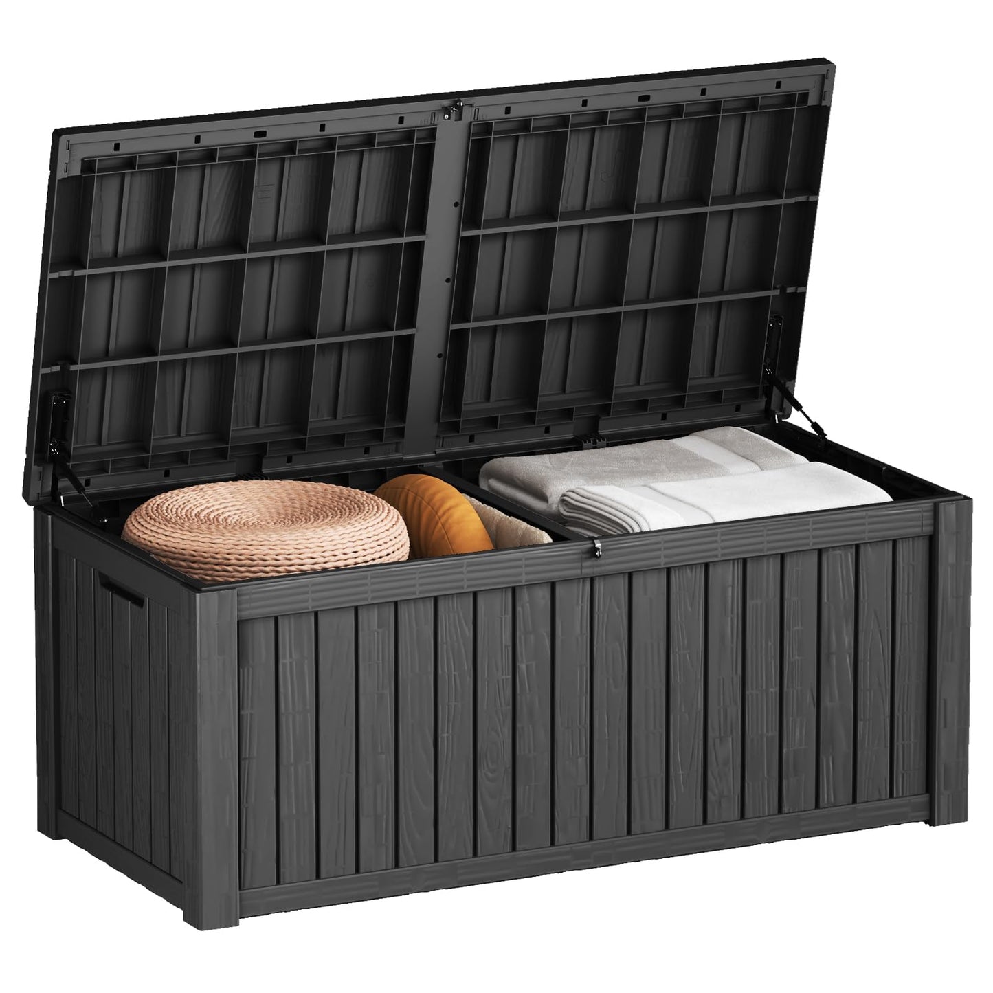 PATIOEASY Outdoor Storage Box 180GAL Waterproof Resin Deck Box,UV-Resistant Lockable Package Delivery Bin for Garden Tools,Large Patio Outside Cushions,Pool Accessories Supplies,Chest,Furniture,Black