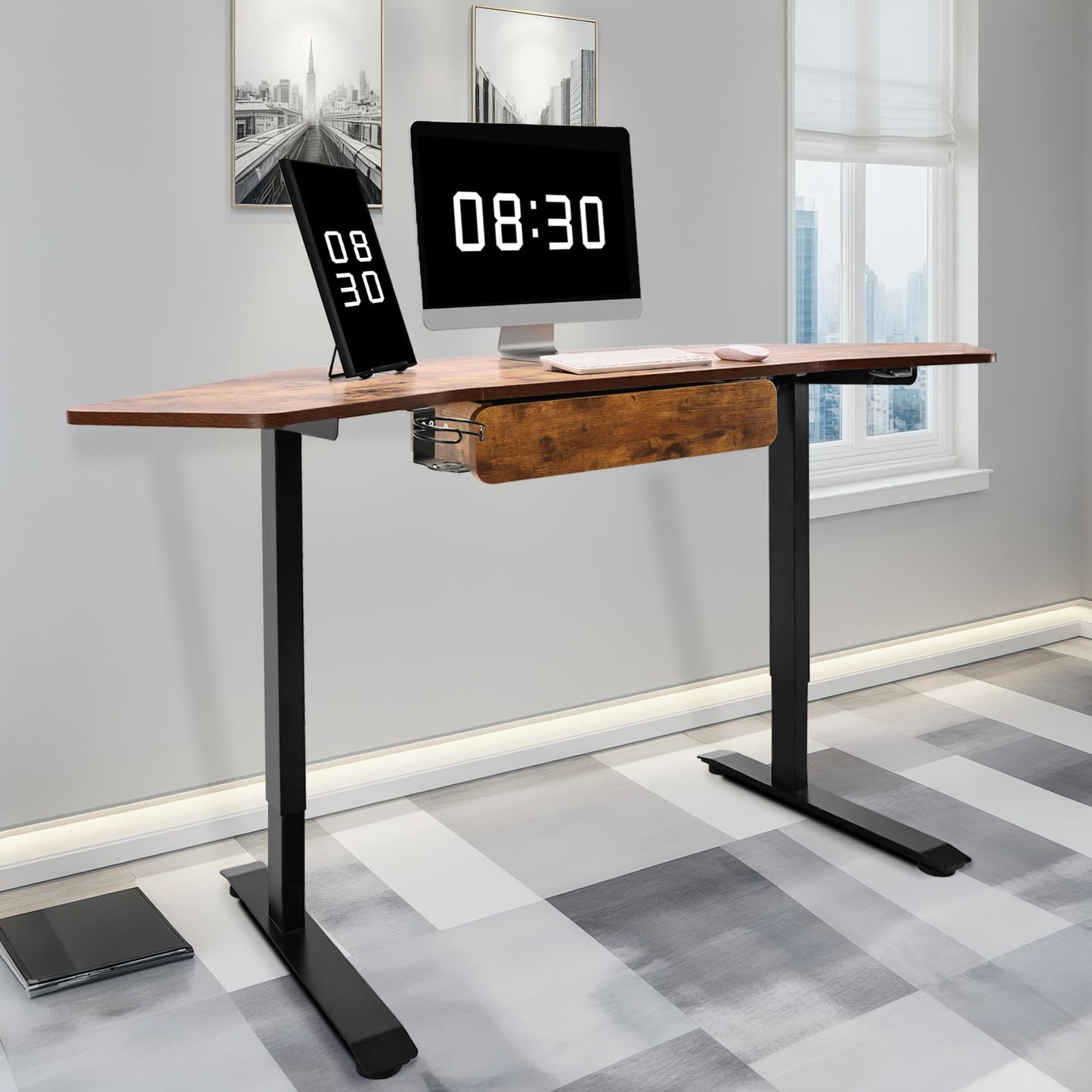 Fromann 71Inch Height Adjustable Standing Sit Stand Up Desk L Shaped Corner Desk with LED Handset, Electric Ergonomic Desk