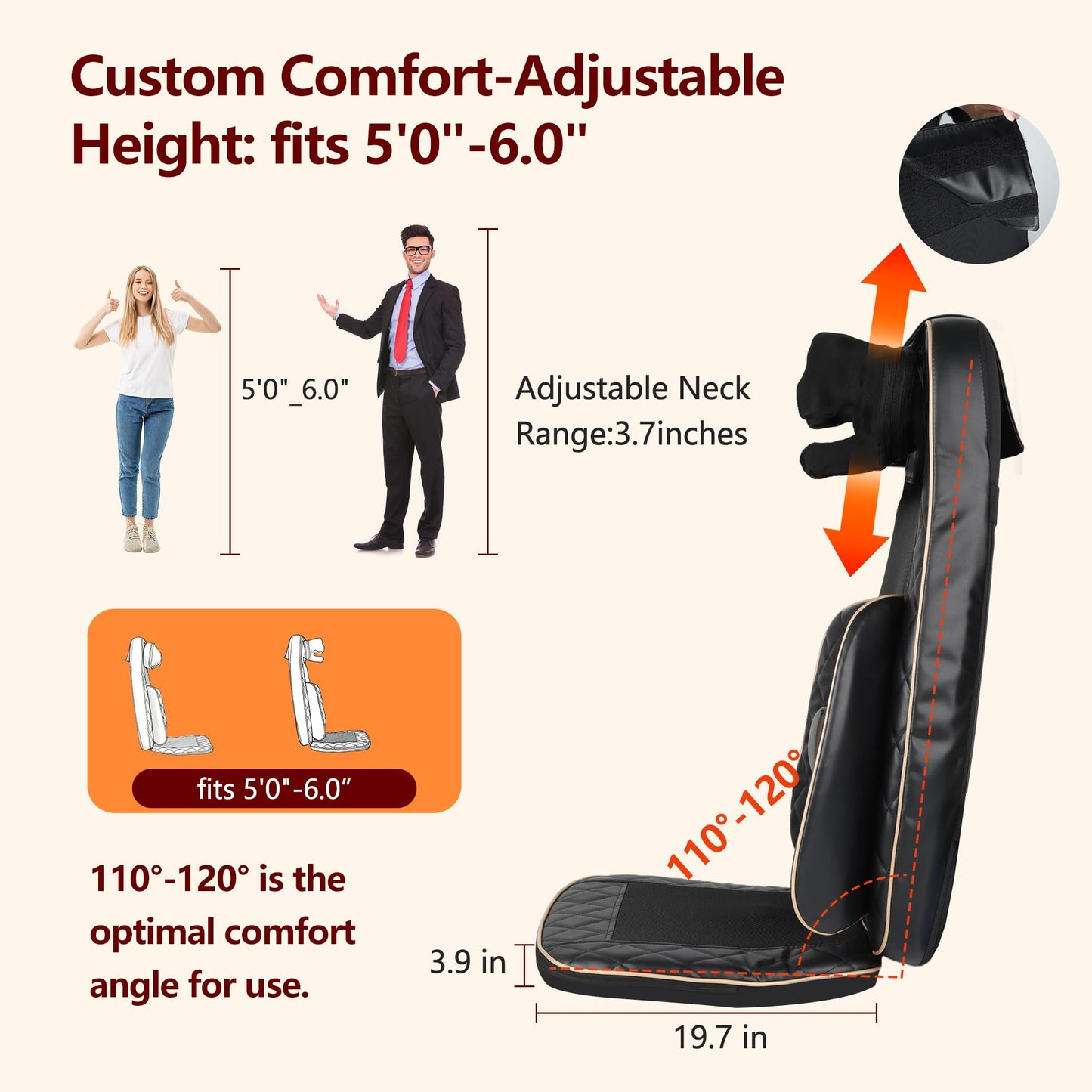 Nsyfe Neck and Back Massager with Heat - Shiatsu Full Back Walking Massager with Deep Kneading & Seat Cushion Vibration for Chair and Home, Pain Relief, Dual-Neck Detachable and Height Adjustment