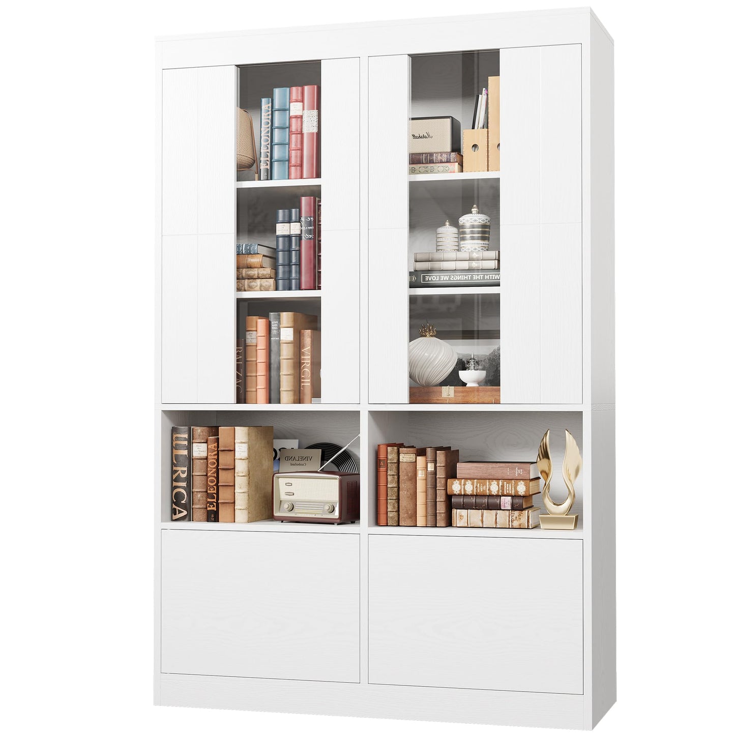 IRONCK Bookshelf with Doors, Bookshelves and Bookcases, 43.3 Inch Wide Bookshelf with Storage, Large Book Shelf with Acrylic Doors for Living Room, Home Office