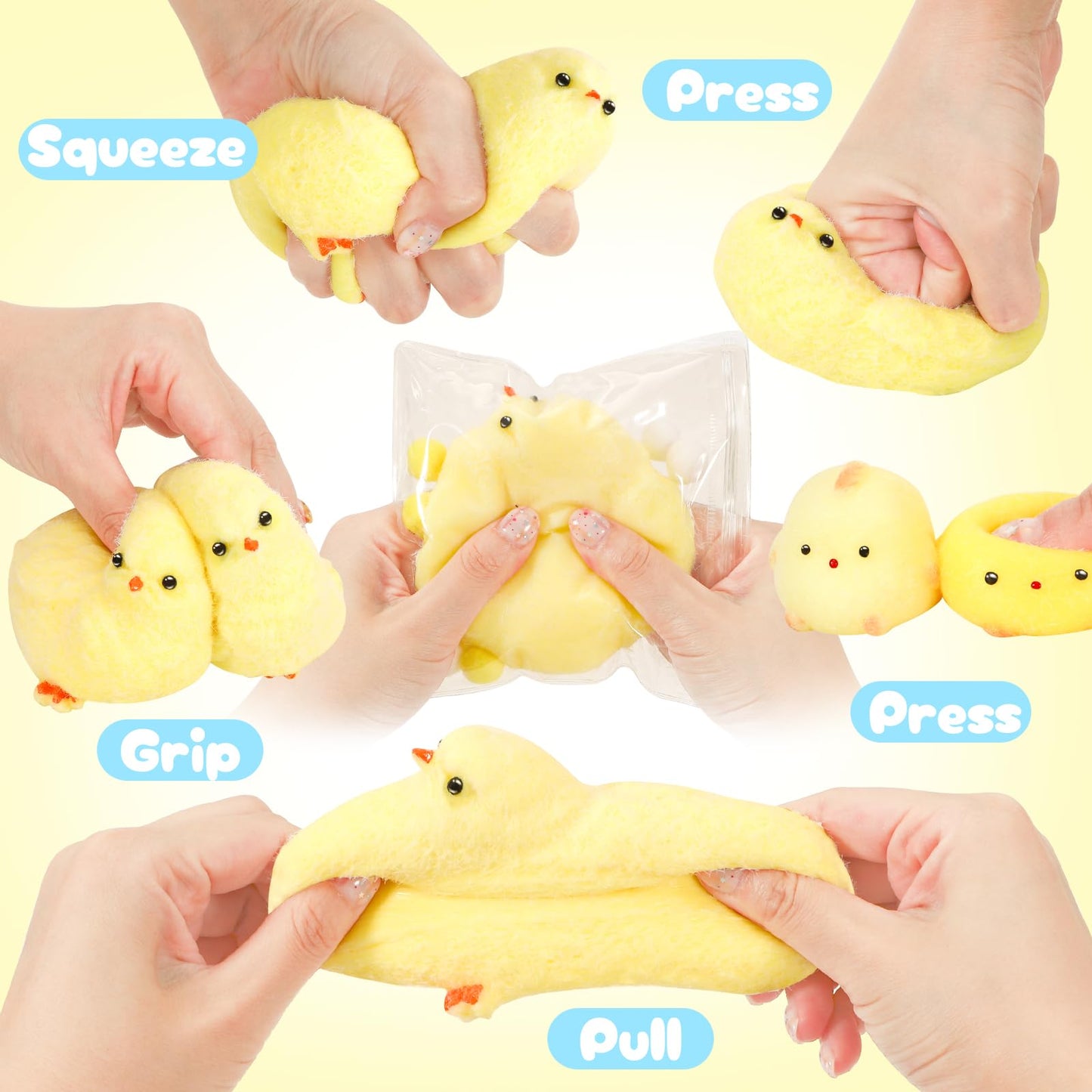 NINAOR Squishy Fidget Toys, 6Pcs Squeeze Soft Cute Stuff Chicken Sensory Toys for Kids Stress Relief Gifts, Birthday Party Favors Desk Classroom Decor Goodie Bags Stocking Stuffers