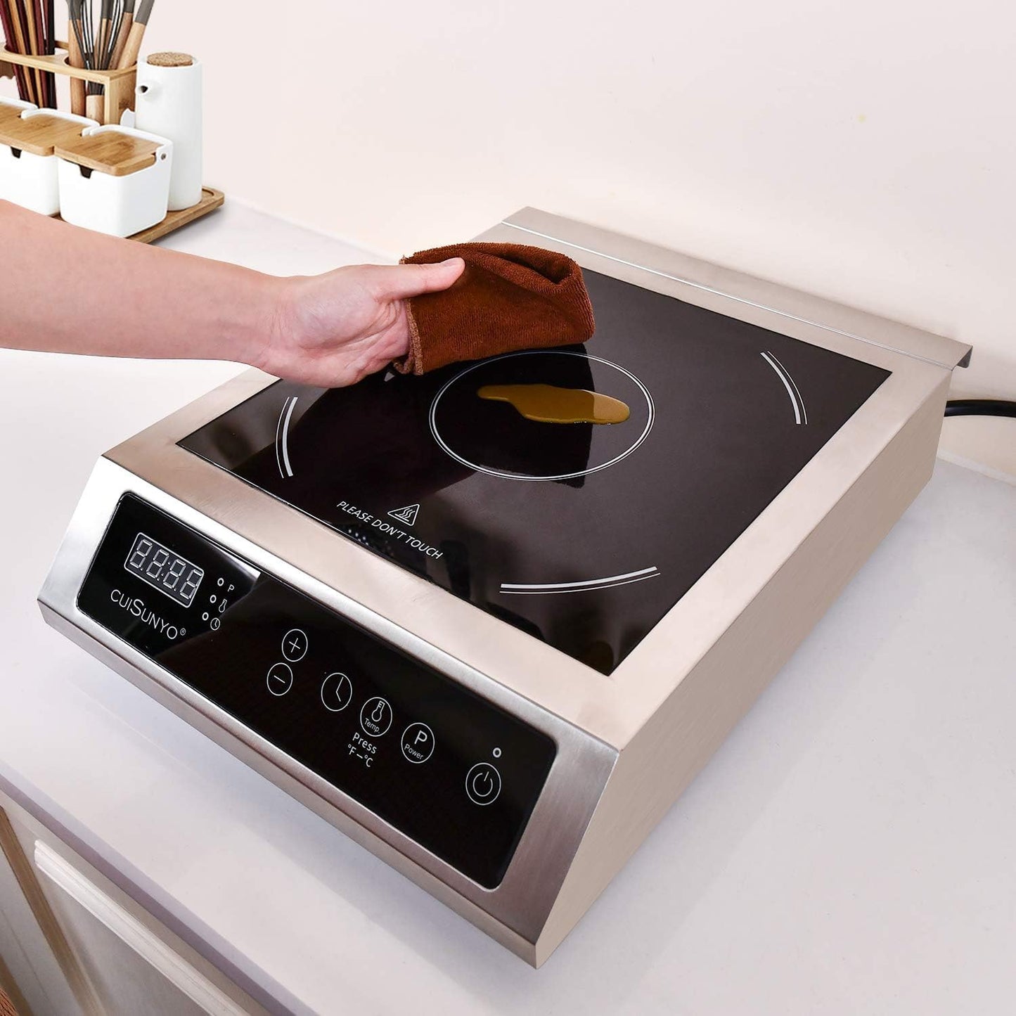 Commercial Induction Countertop Burner 3500W Professional Portable 240V Induction Cooktop 10 Power Levels with 12 Timer Settings 140-465°F and LCD Screen Stainless Steel Electric Stove
