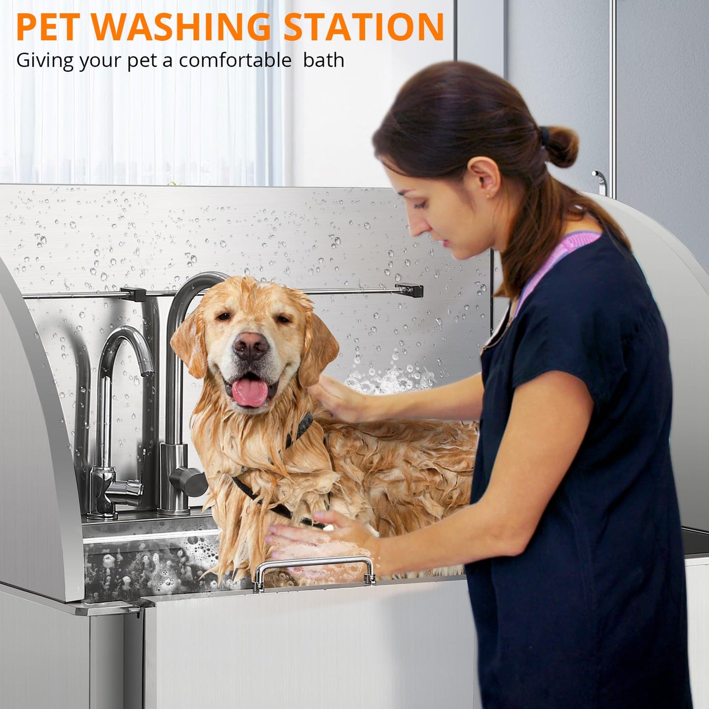 ActiveTrail Professional Stainless Steel Dog Grooming Tub, Collapsible Ramp, Storage Drawer, Pull-Out Faucet, Floor Grate, Dog Washing Station for Large, Medium, Small Pets, Left Door, 50 inch