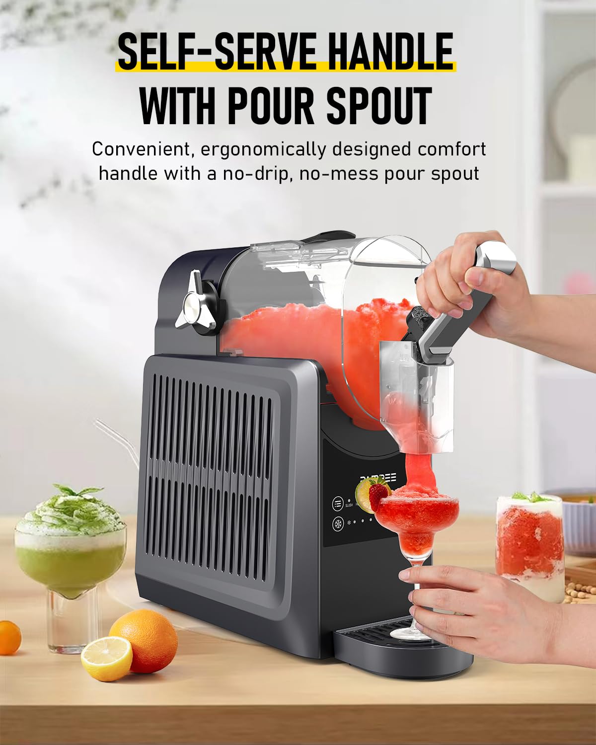 PAMBEE 88oz Slushie Machine, No Ice Needed Frozen Drink Maker for Home, Self-Cleaning, 5 Preset Menus & 5 Temp Settings Slushy Machine for Margarita, Frappés, Milkshakes and More