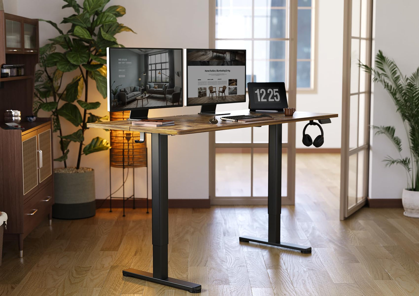 YDN Standing Desk, Electric Adjustable Height Stand up Desk, 55x24 Inches Sit Stand Home Office Desk with Splice Board, Rustic Brown Top