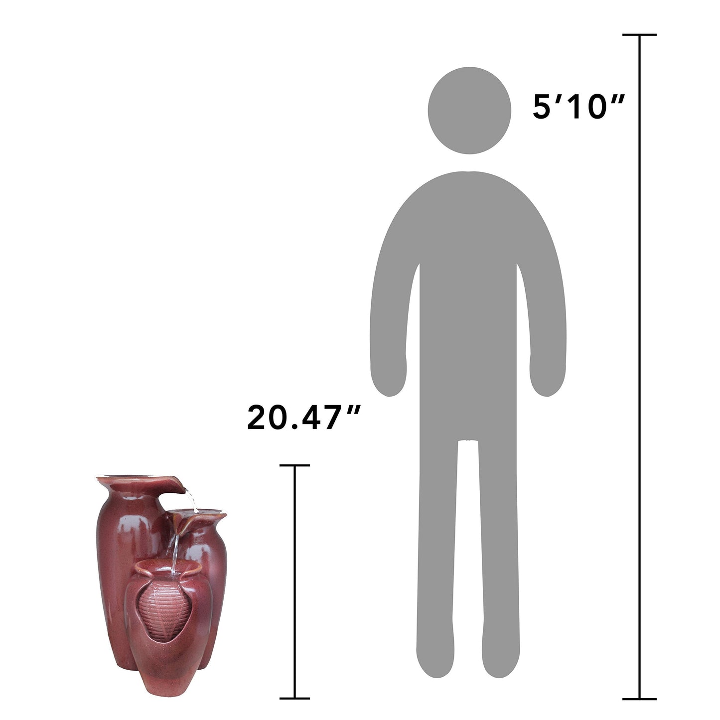 Teamson Home Jar 3 Tiered Floor Waterfall Fountain with Pump for Outdoor Patio Garden Backyard Decking, 20 Inch Height, Brown