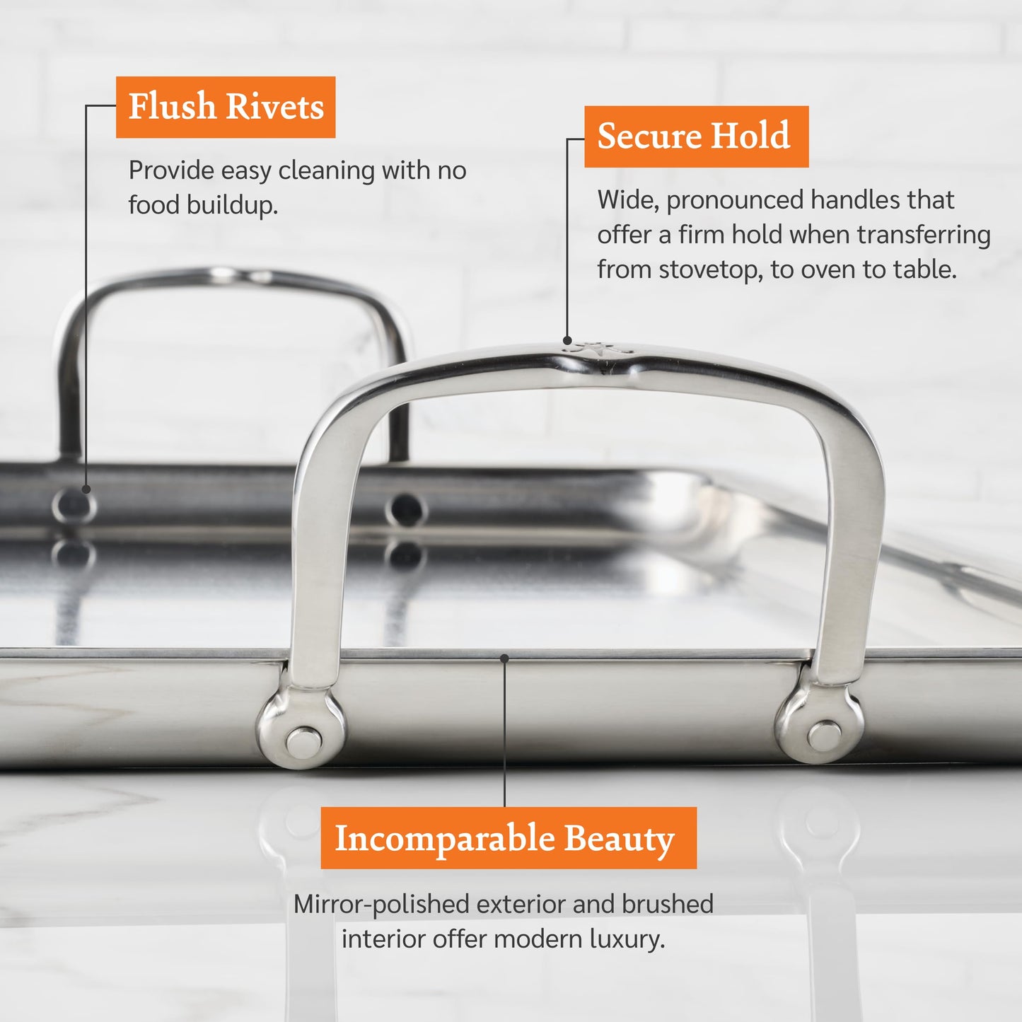 Hestan Provisions Tri-Ply Stainless Steel Double Burner Griddle, 21x13-Inch, with Drip Drain, Induction Compatible