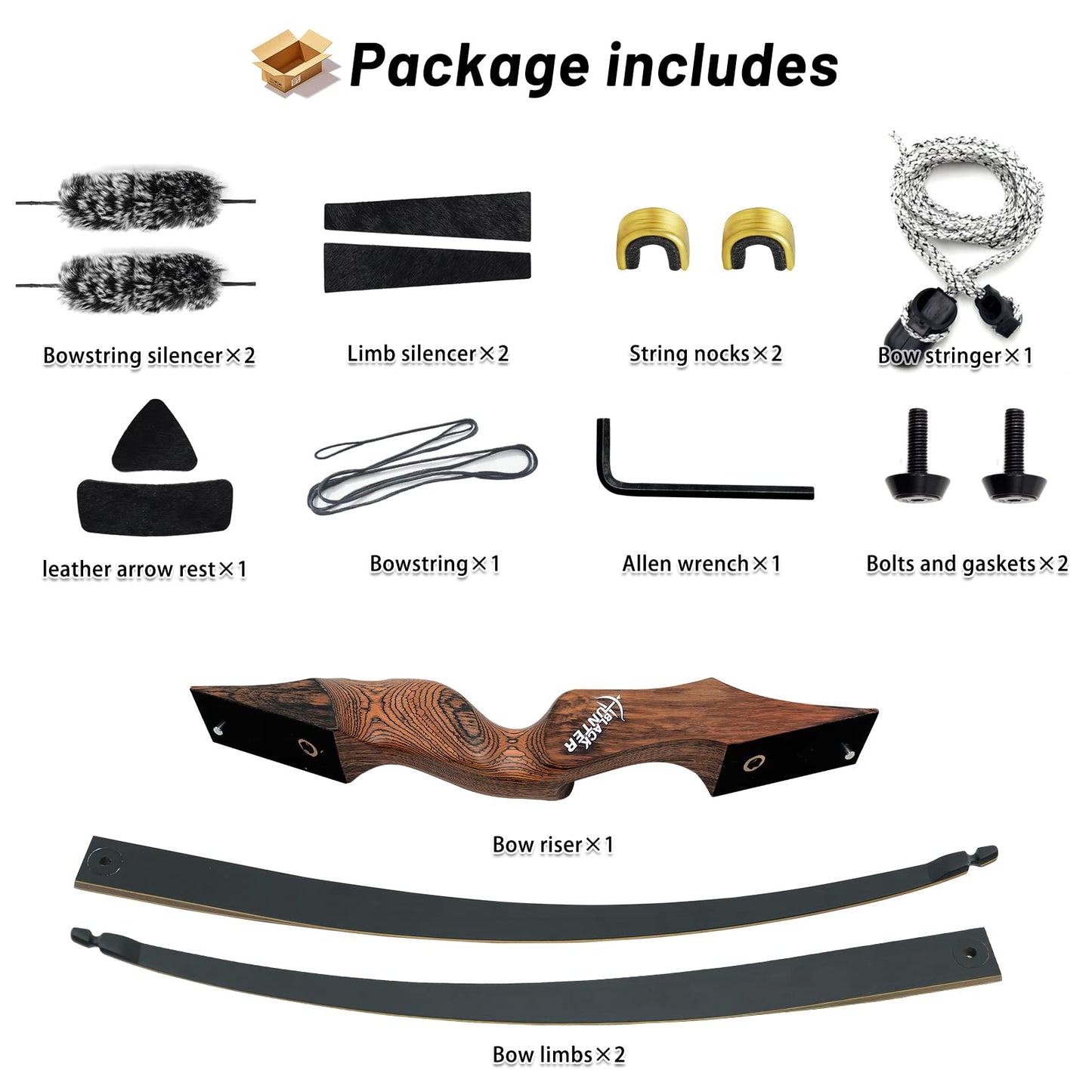60 Inch Black Hunter Longbow 20-60 Lbs Archery Bow with Stringer Tool Right Hand Hunting Bows for Adults Outdoor Shooting Target Practice (40LBS)