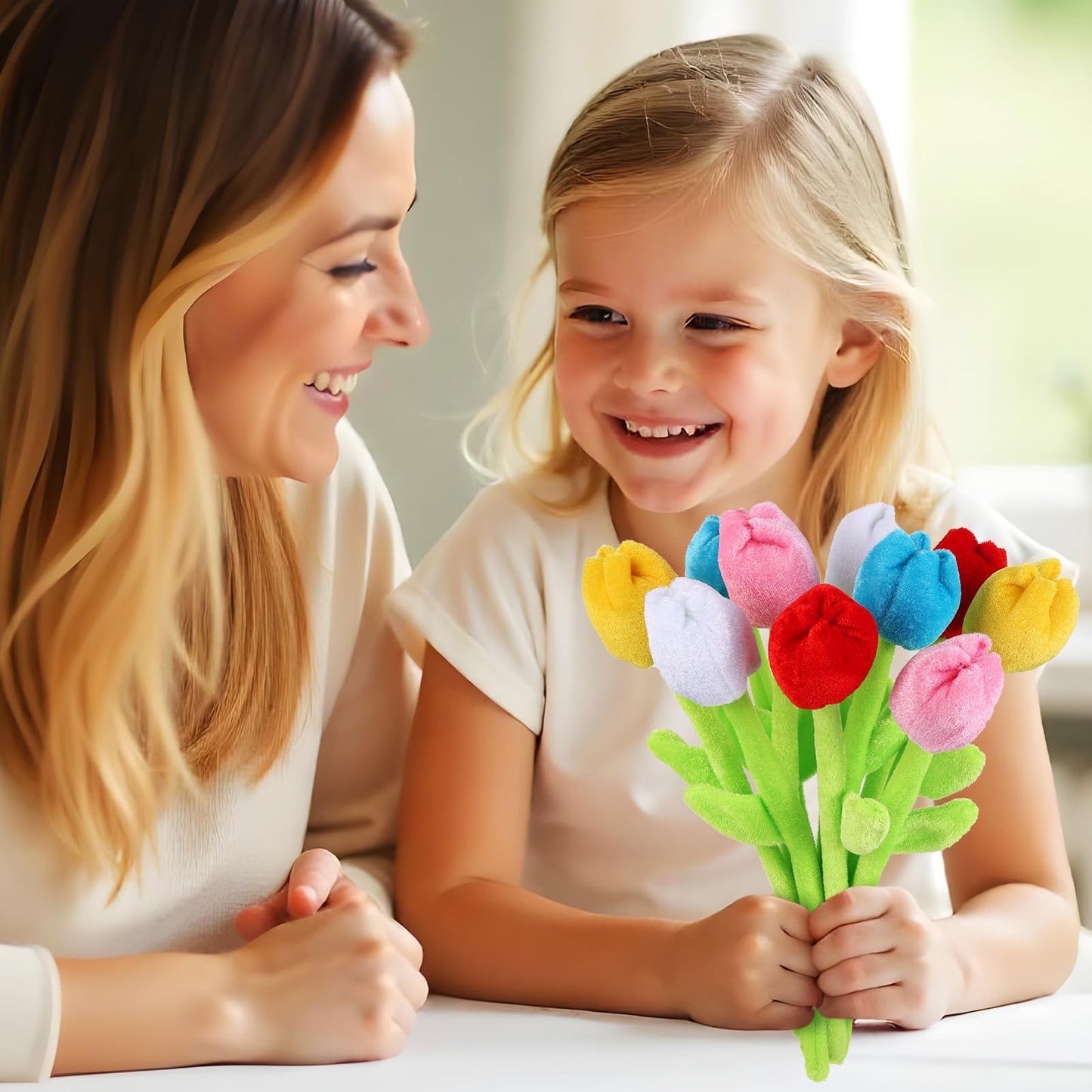ZJoey 10 Pcs Plush Tulips Flower Stuffed Bendable Stems Plush Bouquet Toy Soft Rose Flower 12.6 Inch for Christmas 2026 Mother's Day Girl Girlfriend Wife(10 Pcs Colorful Tulip Series)