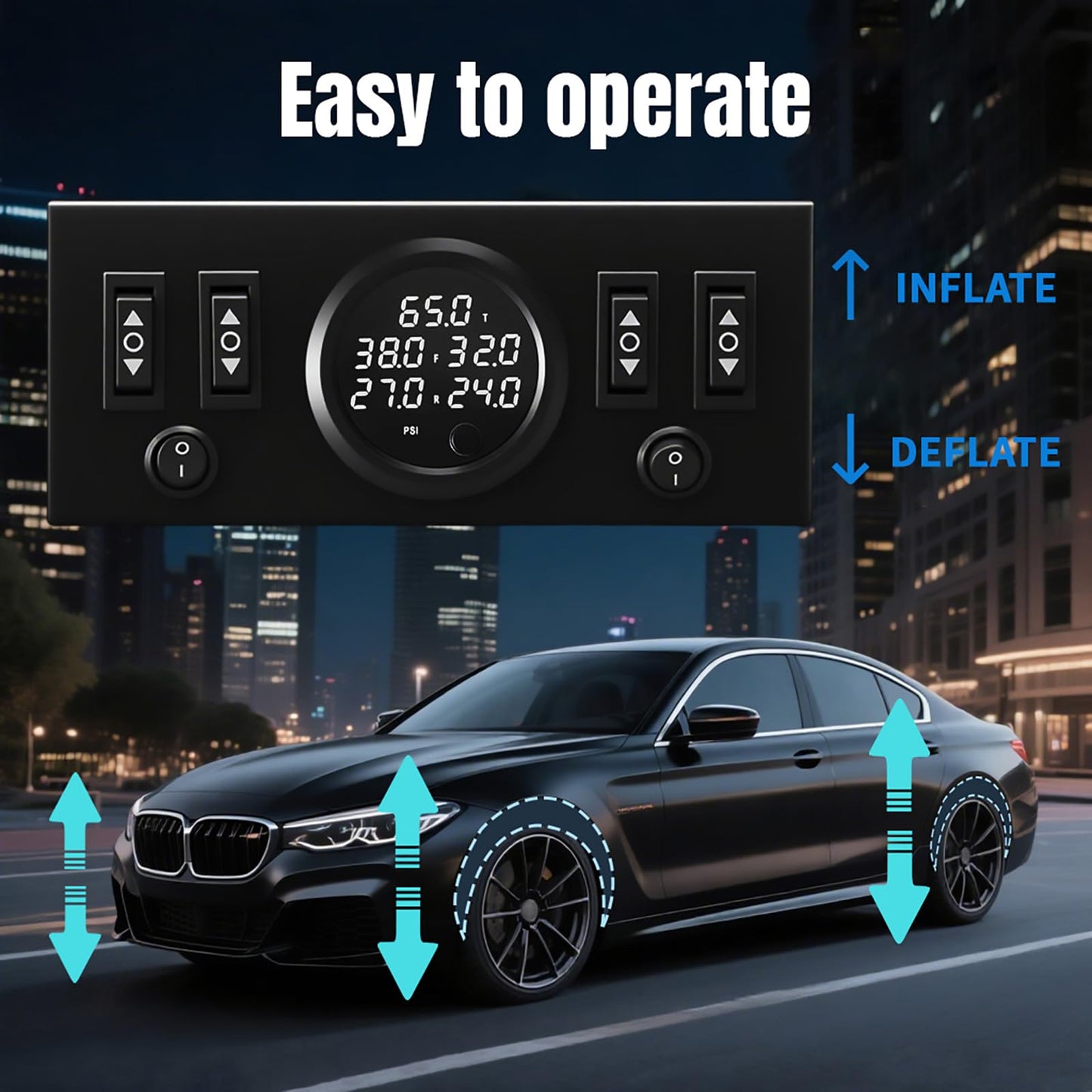CNWZYMX 12V Air Management Featuring 8-Valve Air Ride Suspension Manifold, Simplify Control Panel and Ship Type Switch and Five-Way White Display Air Pressure Gauges