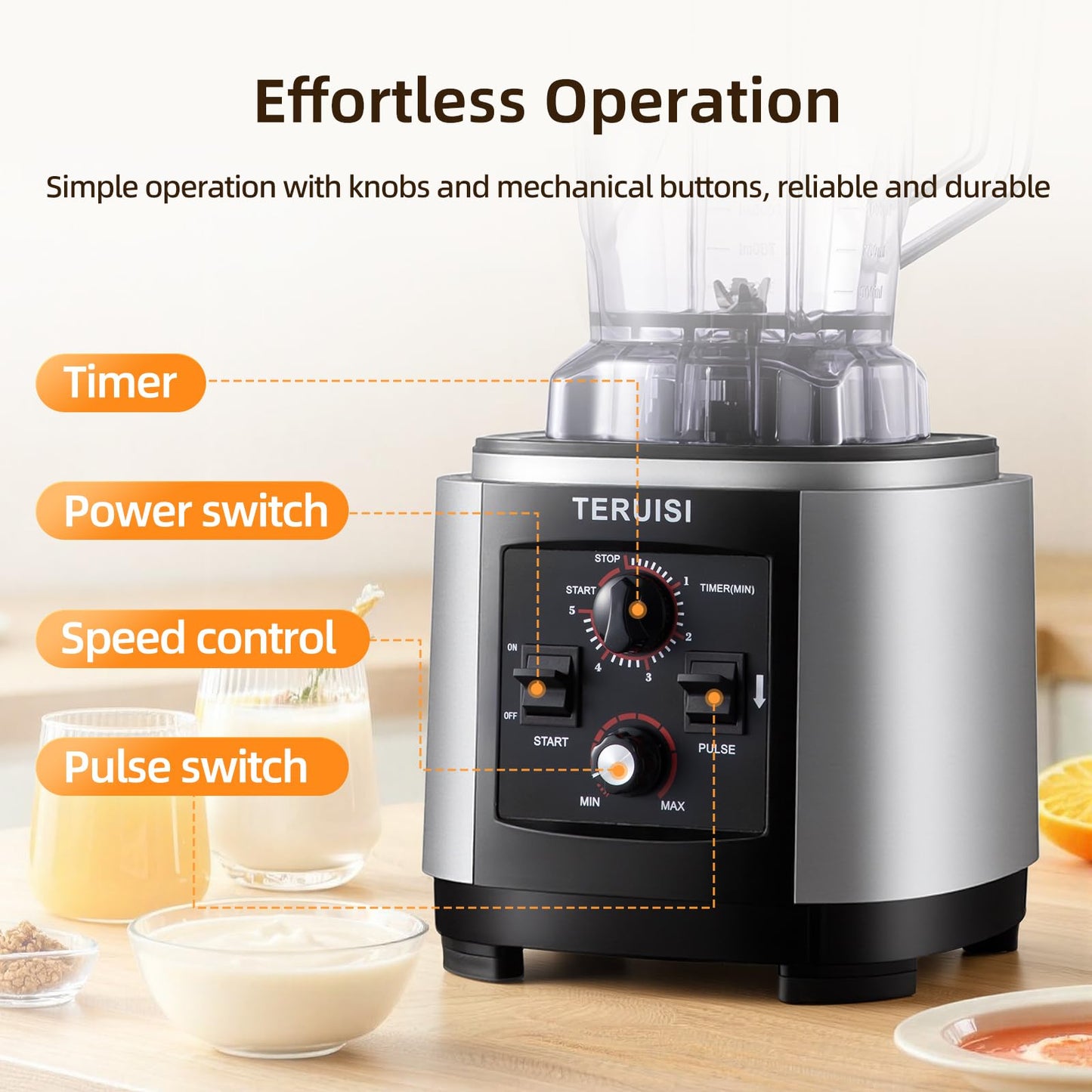 TERUISI 140 Oz / 4 L Commercial Blender, Professional Large Blender with Adjustable Speed & Timer Functions, 2200W High Powered Blenders with 23000RPM for Kitchen Shakes, Smoothies, Peree, Crush Ice