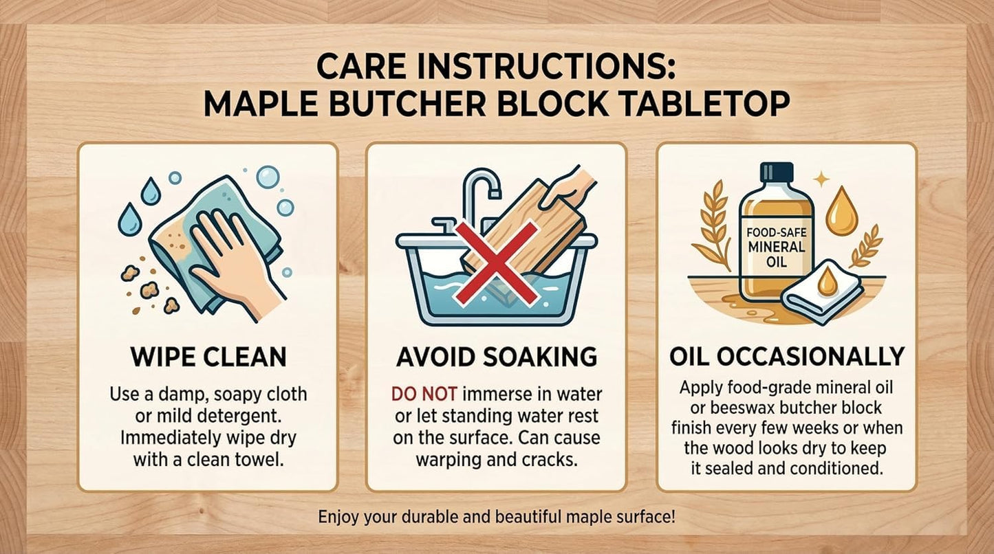 Express KitchQuip Solid Maple Butcher Block Countertop - 1.5” Thick Hardwood Work Surface for Kitchen, Workbench, Desk, Cart, or DIY Tabletop (48"L x 24"W)