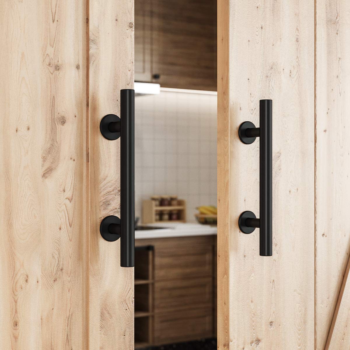 SMARTSTANDARD 12 Feet Heavy Duty Double Sliding Barn Door Hardware Kit with 2 Pack Handles
