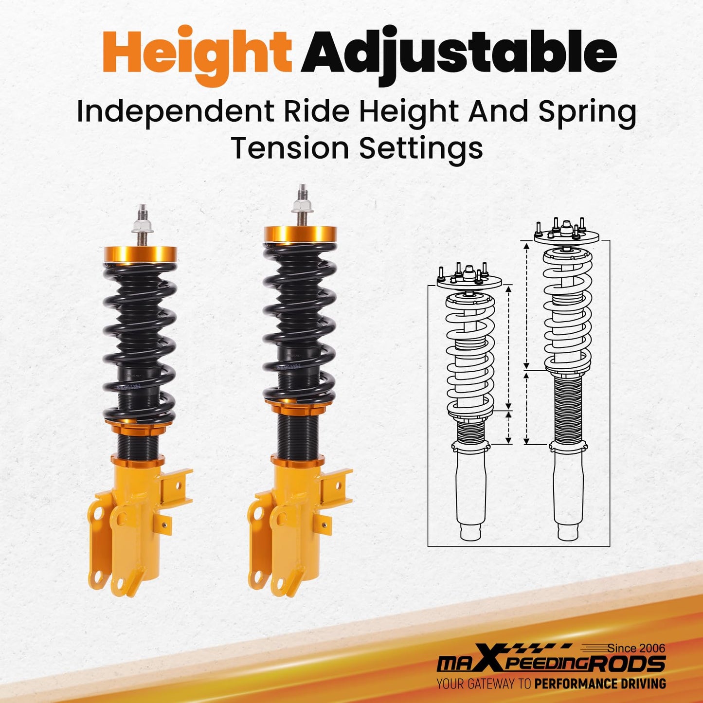 maXpeedingrods Coilovers for Chevrolet Camaro 2010-2015, Height Adjustable Coilovers Suspension Kit, Preset Damping Lowering Kit Gold