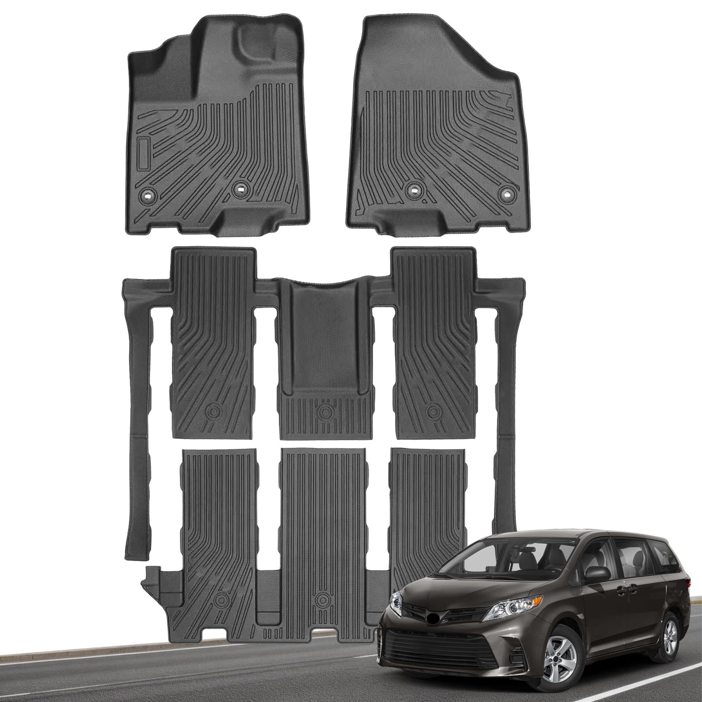 Floor Mats for Toyota Sienna 2013-2020 (NOT Limited & Premium), All Weather TPE Floor Liners Custom Fit Sienna Heavy Duty Car Accessories mat Set, Front & 2nd Row & 3rd Mat Odorless Anti Slip