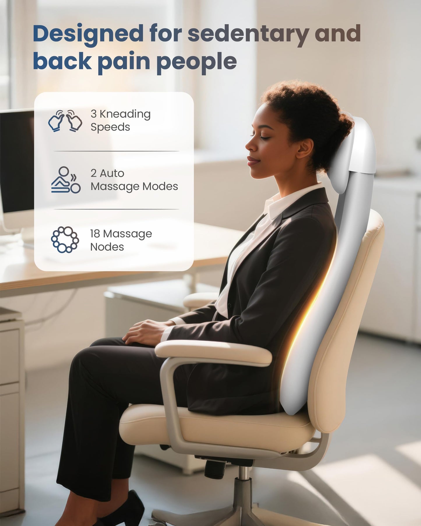 COMFIER Cordless Back Massage Chair Pad with Multi Functions, 2D/3D/Mix Shiatsu Neck and Back Massager with Heat, Chair Massager for Home Office Indoor/Outdoor Use