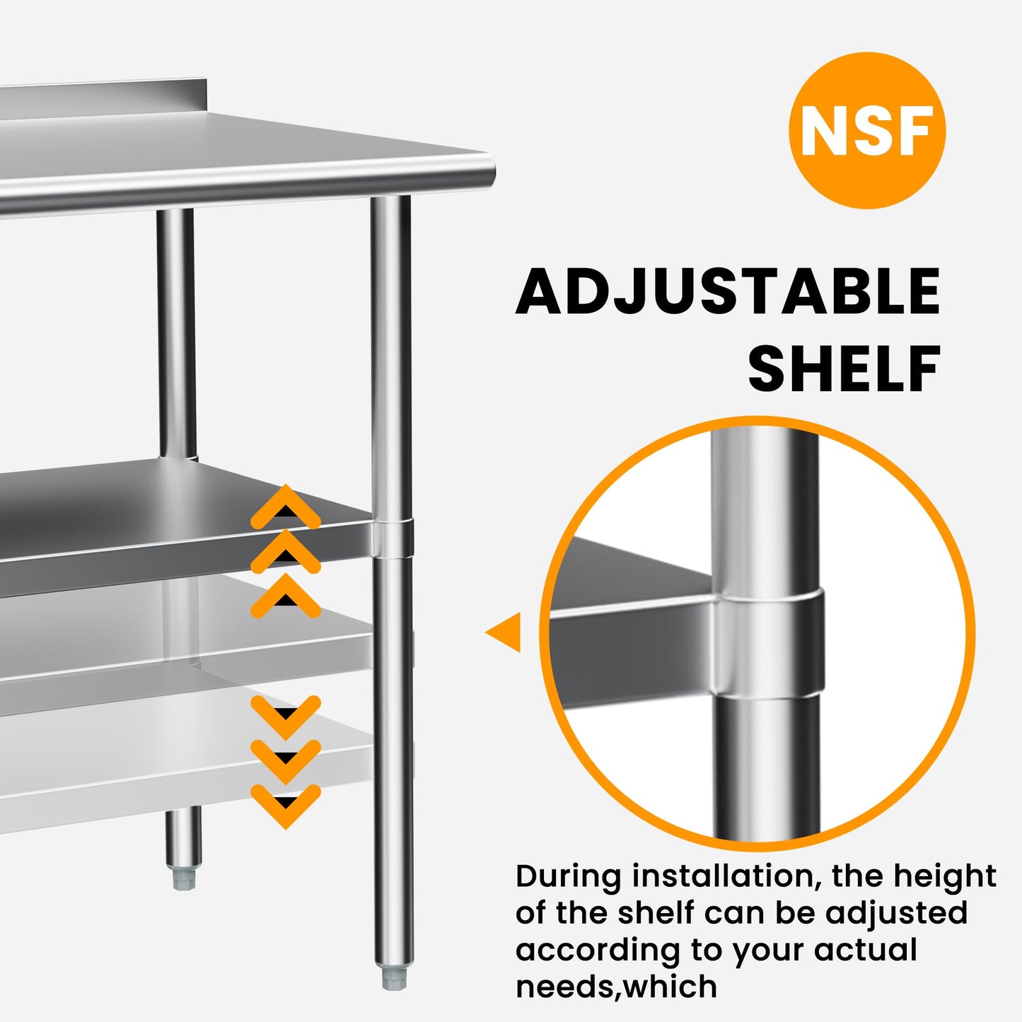 Derro Stainless Steel Table for Prep & Work, 24 x 48 in, NSF Metal Commercial Heavy Duty Table with Backsplash and Adjustable Under Shelf and Foot for Restaurant, Home and Hotel