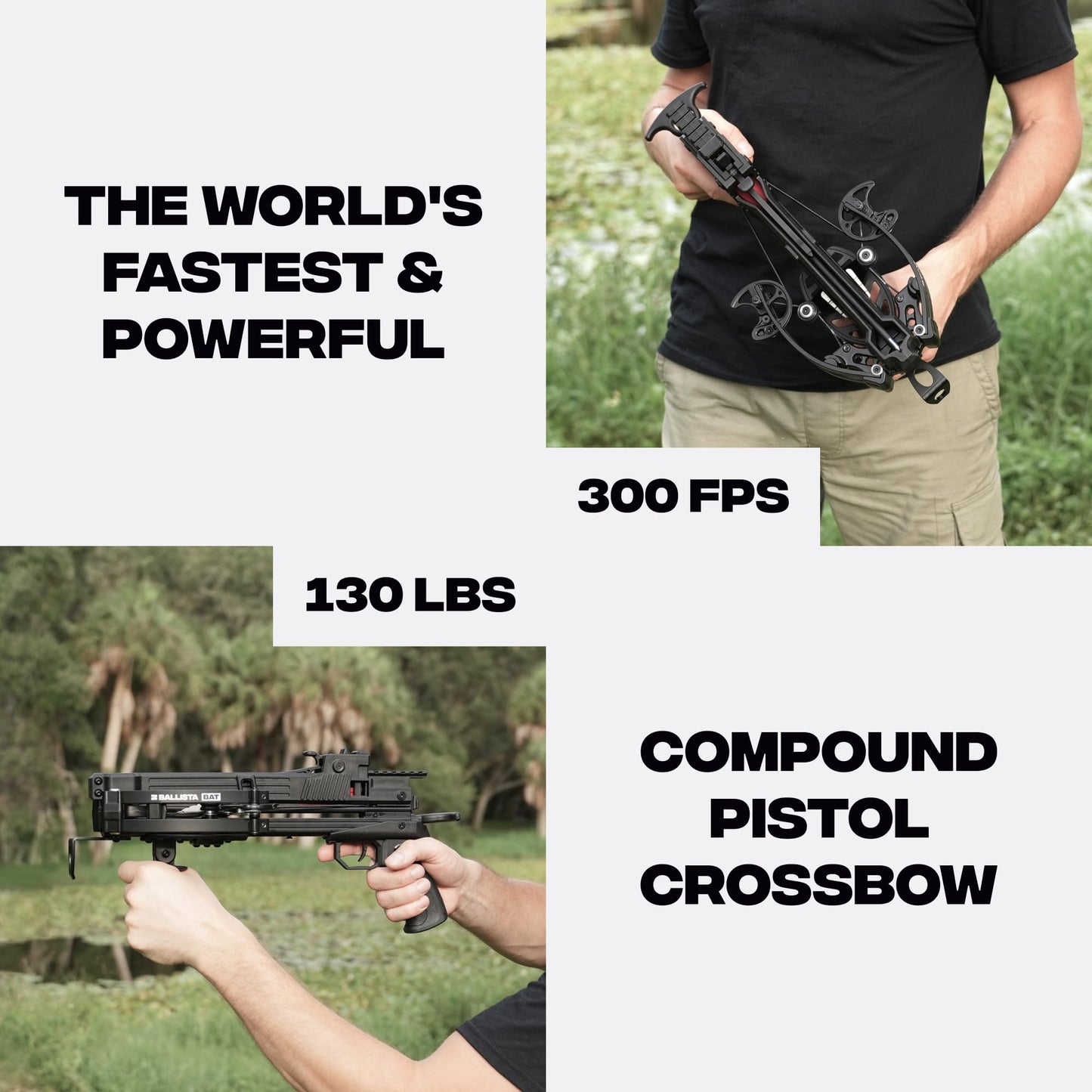 BALLISTA BAT Compound Small Crossbow with Magazine - Mini Crossbow for Hunting and Target Shooting - 300 FPS, 130 lbs Draw, Lightweight 2.9 lbs