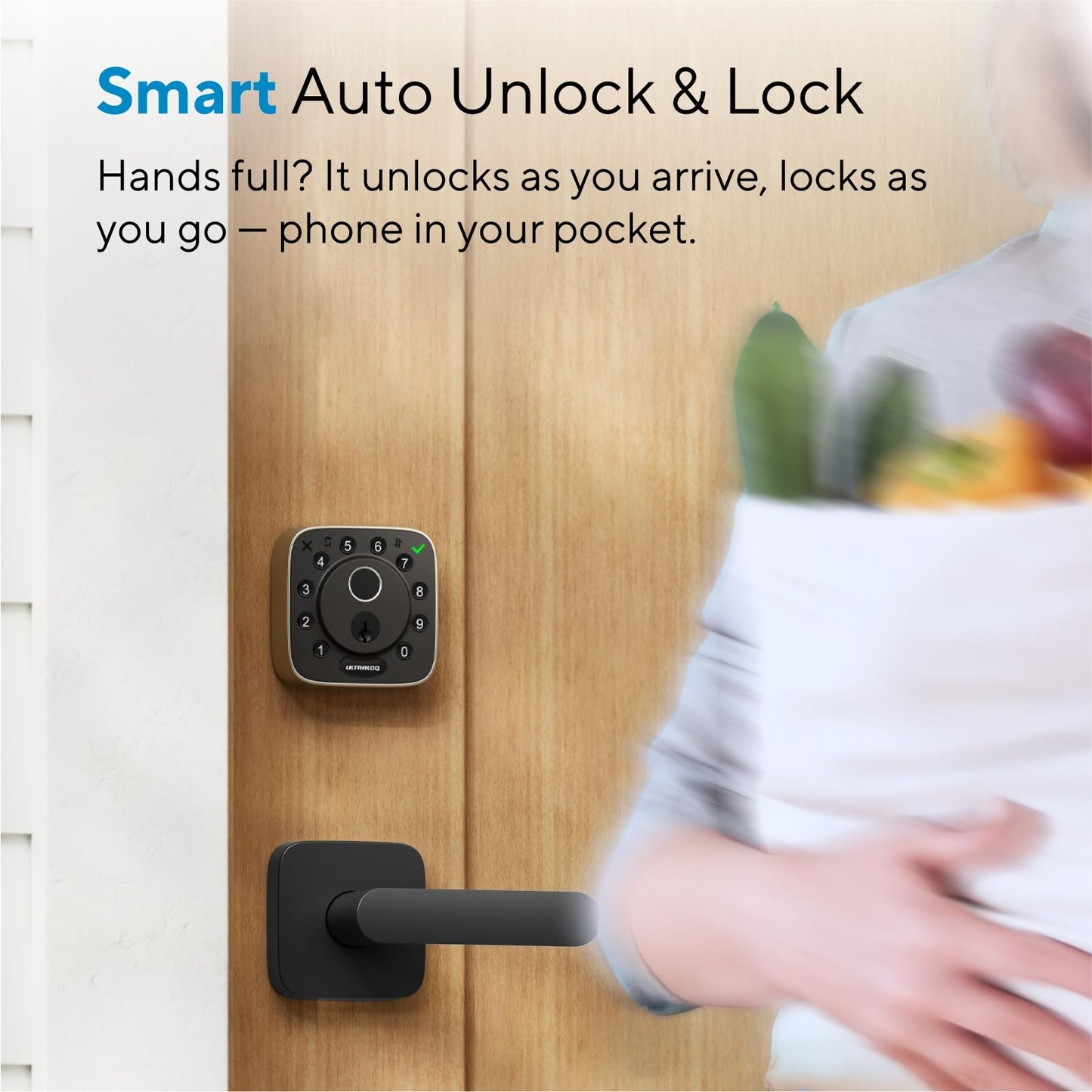 ULTRALOQ Bolt Fingerprint Wi-Fi Smart Locks for Front Door, Works with Apple Home, Alexa, Google, Smart Lock with Handle, App Finger Code Voice Unlock, Remote Control, Auto-Lock, BHMA Certified