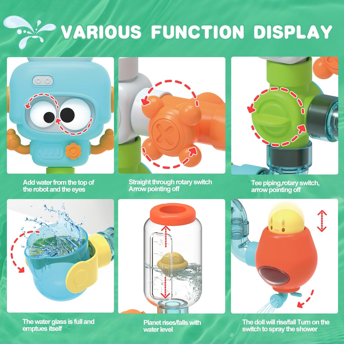 Bath Toys for Kids Ages 4-8, STEM 27 Pack | DIY Water Pipe Assembly Kit with Suction Cups | Mold-Free Educational Bath Toys | Kid&Toddler Bath Toy with Interactive Features for Cognitive Development